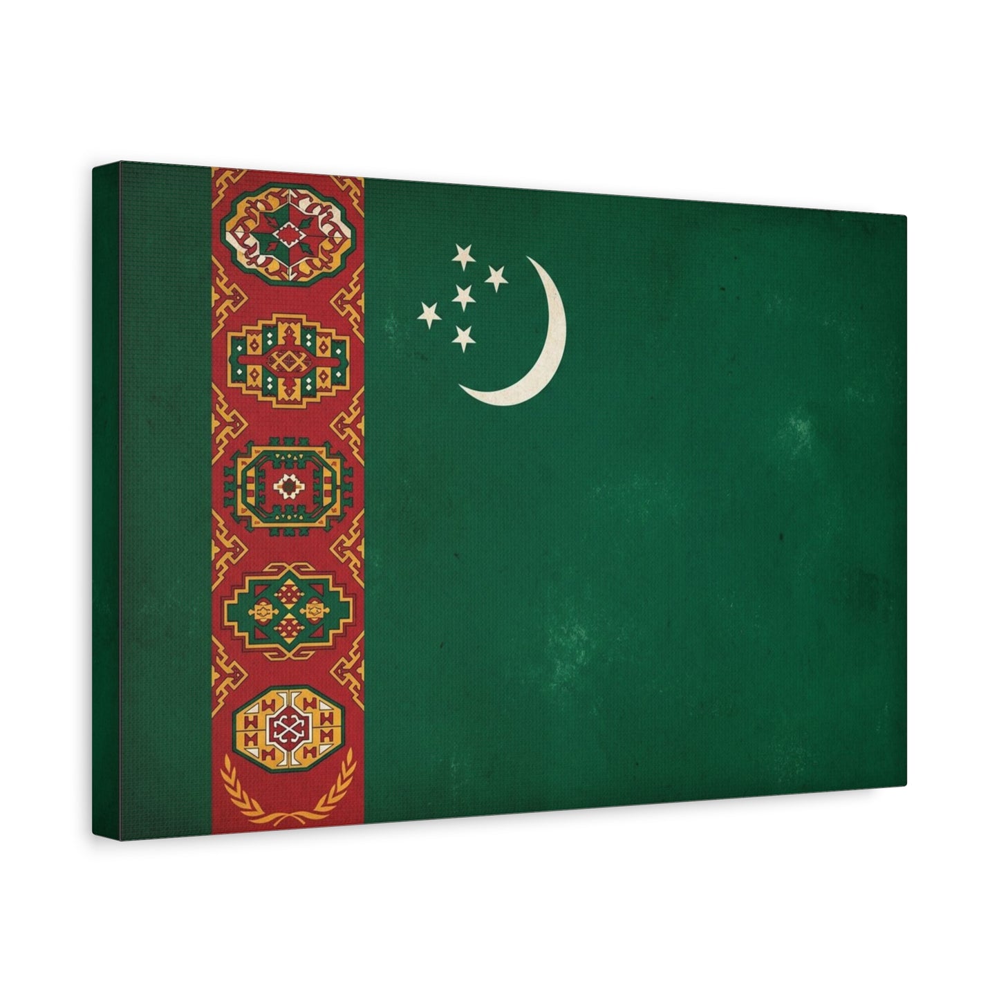 Turkmenistan Flag Canvas Wall Art - Vintage Nation Banner Print, Green Crescent Stars, Heritage Decor - Traditional Style - Living Room Wall Decor, Bedroom Home Decoration - Bedroom Home Decoration
