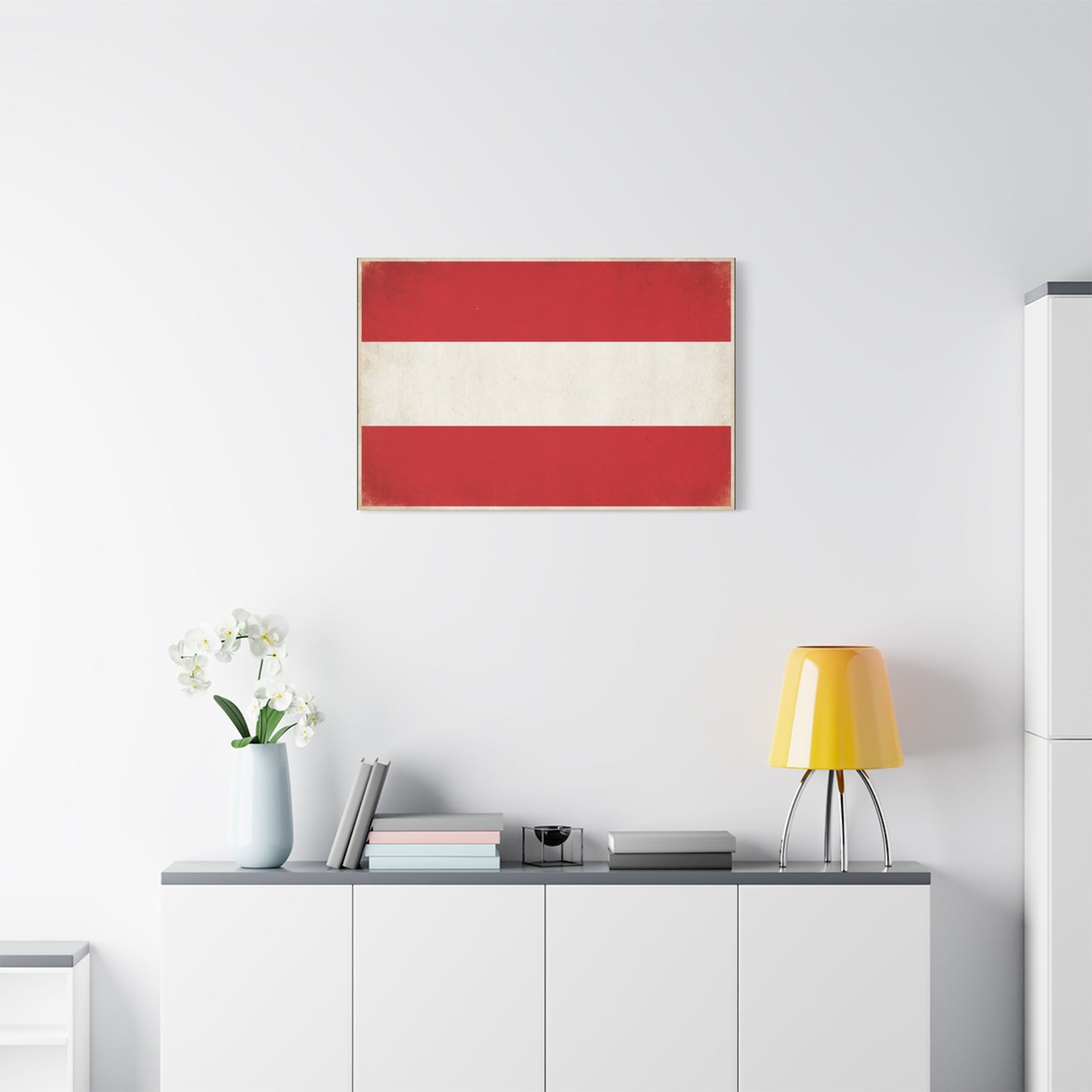 Austria Flag Canvas Wall Art - Vintage Red White Horizontal Banner Print - Patriotic Minimalist Decor - Living Room Home Decoration, Office Accent - Living Room Wall Decor - Bedroom Home Decoration