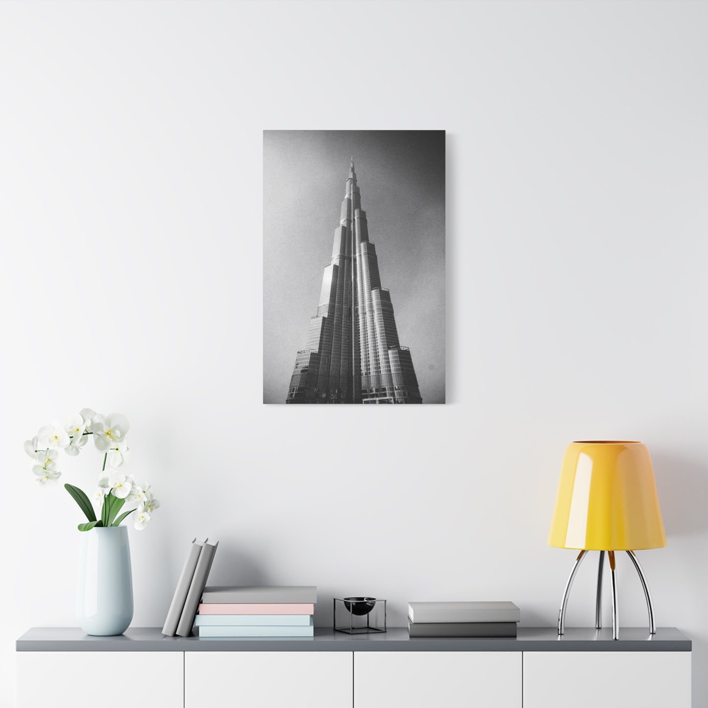 Burj Khalifa Canvas Wall Art - Black And White Dubai Skyscraper Art Print - Modern Cityscape Decor, Contemporary Office Wall Art, Living Room Home Decoration Accent - Bedroom Home Decoration