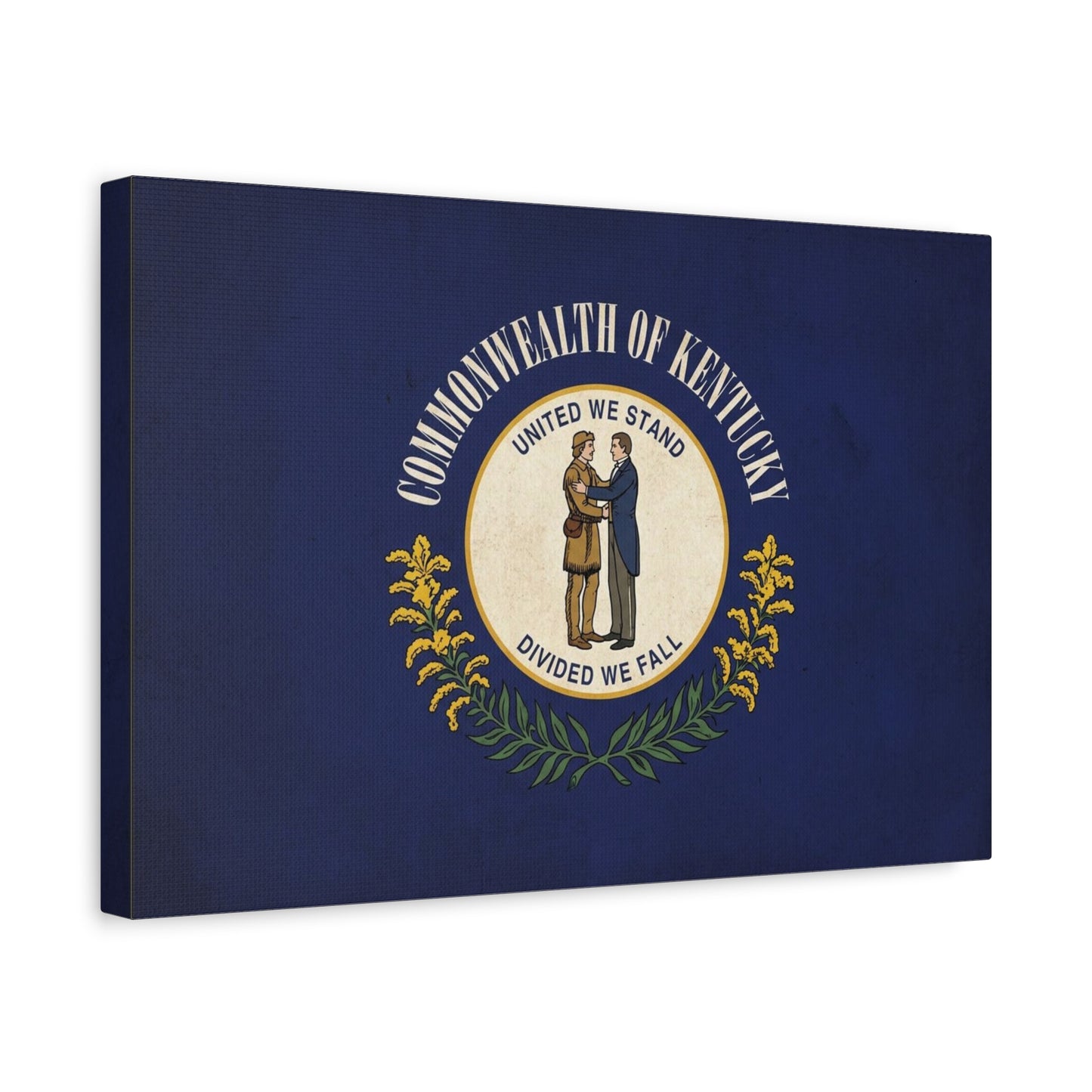 "Commonwealth Of Kentucky, United We Stand Divided We Fall" Canvas Wall Art - Kentucky State Flag Print, Blue Heraldic Seal Design - Vintage Style - Living Room Wall Decor, Office Art - Ready to Hang