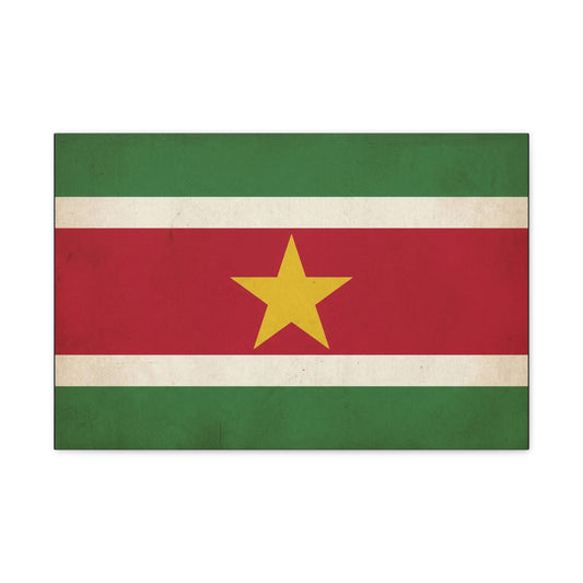 Suriname Flag Canvas Wall Art - Vintage Country Pride Decor, Retro National Banner Print - Green Red White Gold Star Design - Living Room Wall Decor - Bedroom Home Decoration - Bedroom Home Decoration