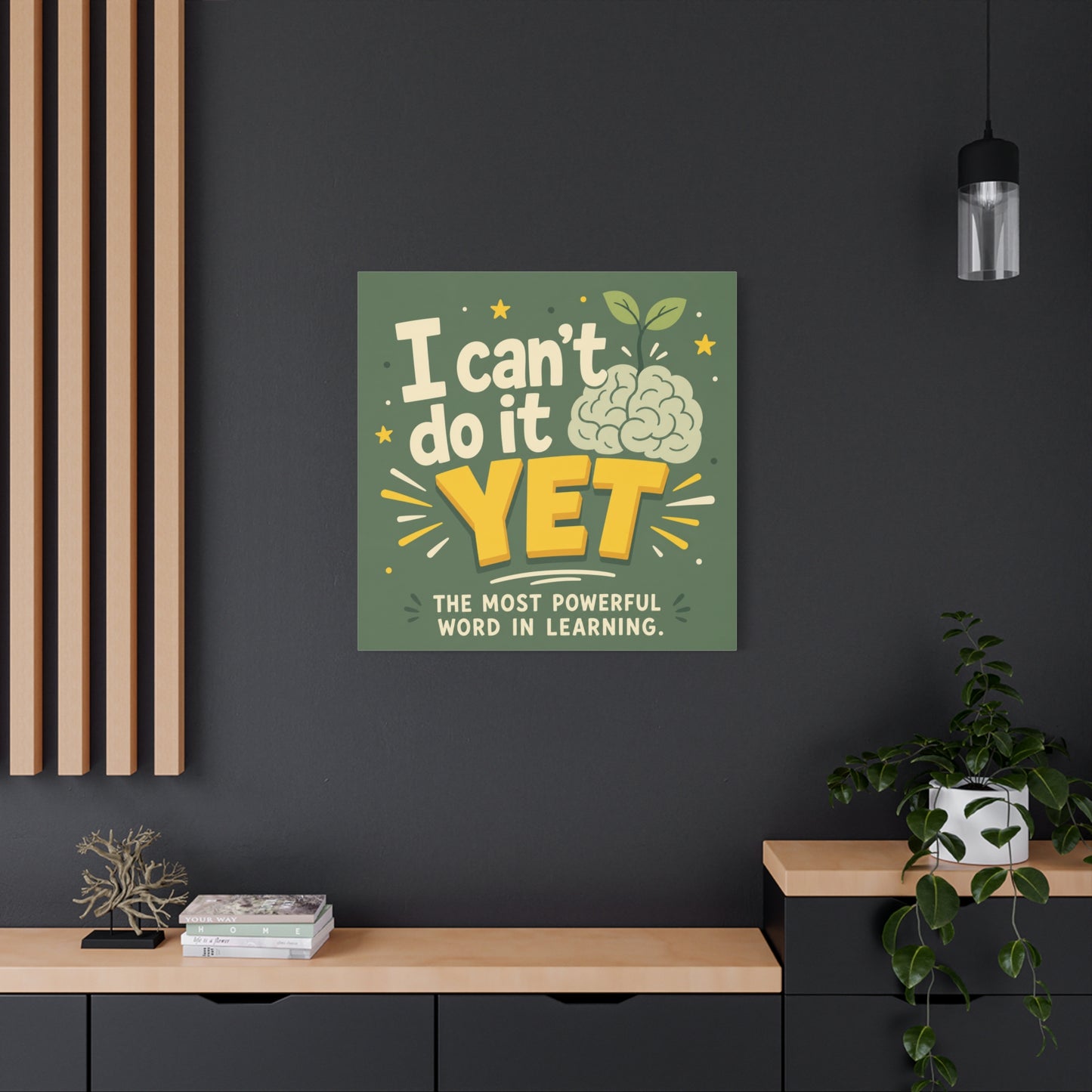"I Can't Do It Yet" Motivational Canvas Wall Art - Growth Mindset Quote Print, Classroom Decor, Green Typography Poster, Teacher Office Wall Decor, Kids Study Room Decoration - Bedroom Home Decoration
