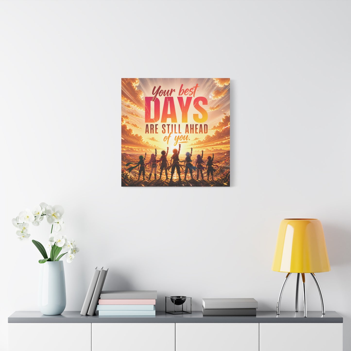 "Your DAYS Are Still Ahead Of You." Anime Quote Canvas Wall Art - Sunset Sky Motivational Poster Print - Contemporary Typography Decor - Bedroom Wall Accent - Ready to Hang - Bedroom Home Decoration