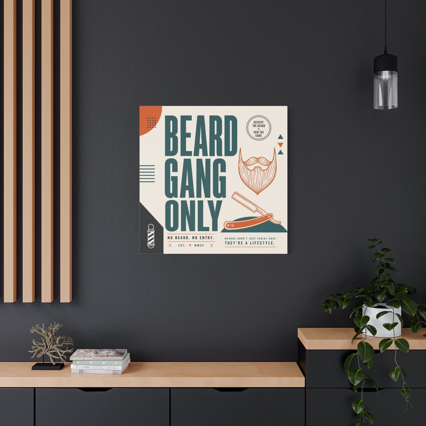 "Beard Gang Only" Typography Canvas Wall Art - Barber Beard Quote Print, Vintage Modern Style - Barbershop Wall Decor, Workspace Accent, Retro Illustration Canvas - Reception Area Decor