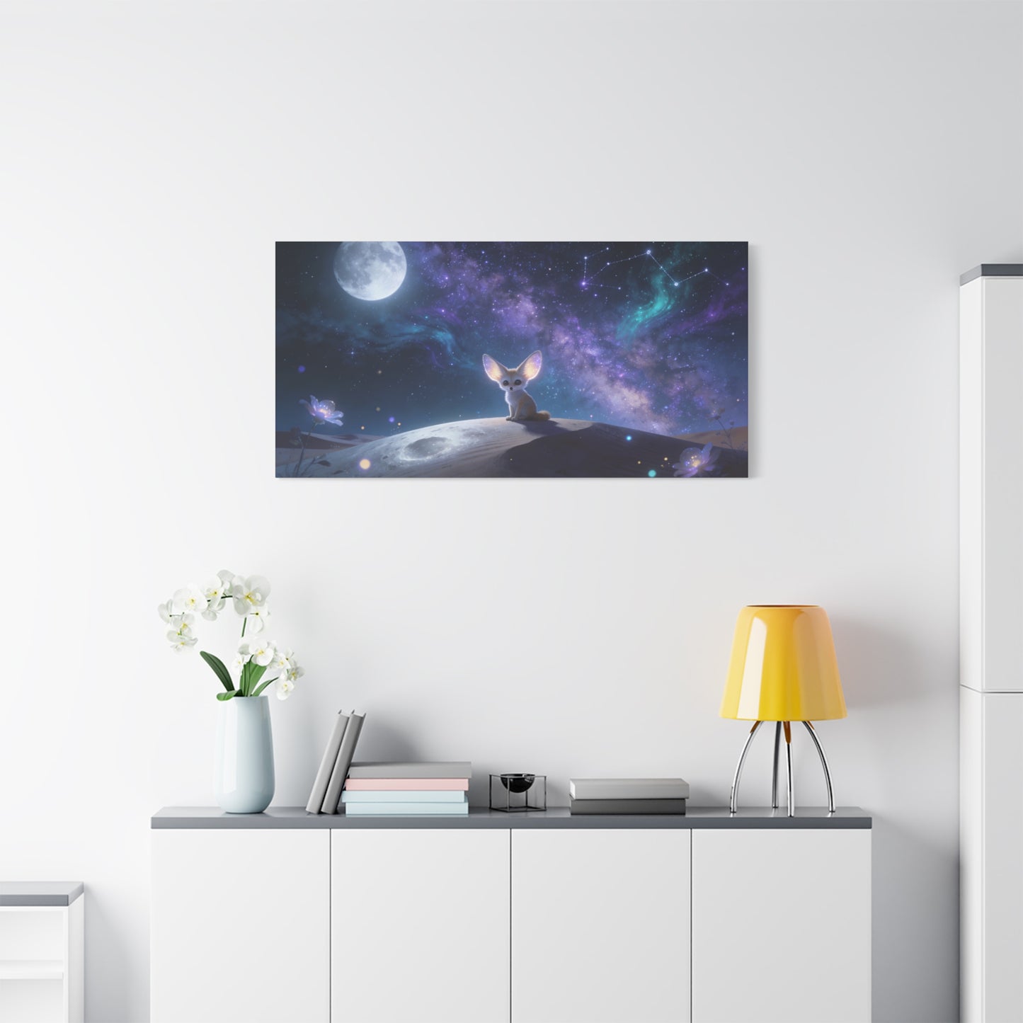 Fennec Fox Canvas Wall Art - Moonlit Galaxy Desert Scene, Celestial Nursery Decor - Dreamy Matte Canvas Print - Whimsical Fantasy Style - Bedroom Wall Decor, Kids Room Accent - Bedroom Home Decoration