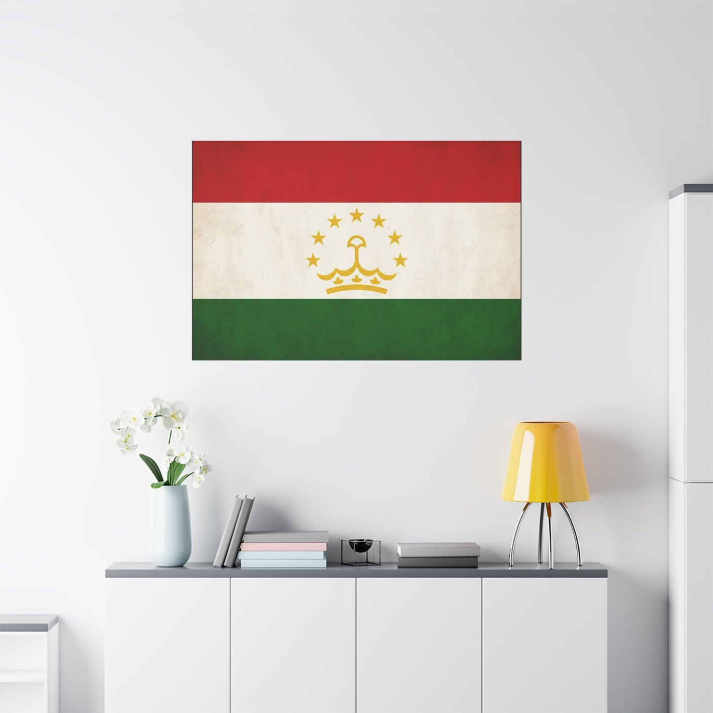 Tajikistan Flag Canvas Wall Art - Vintage Country Flag Print, Red White Green Banner With Crown And Stars - Patriotic Decor - Living Room Wall Decor, Bedroom Home Decoration - Bedroom Home Decoration