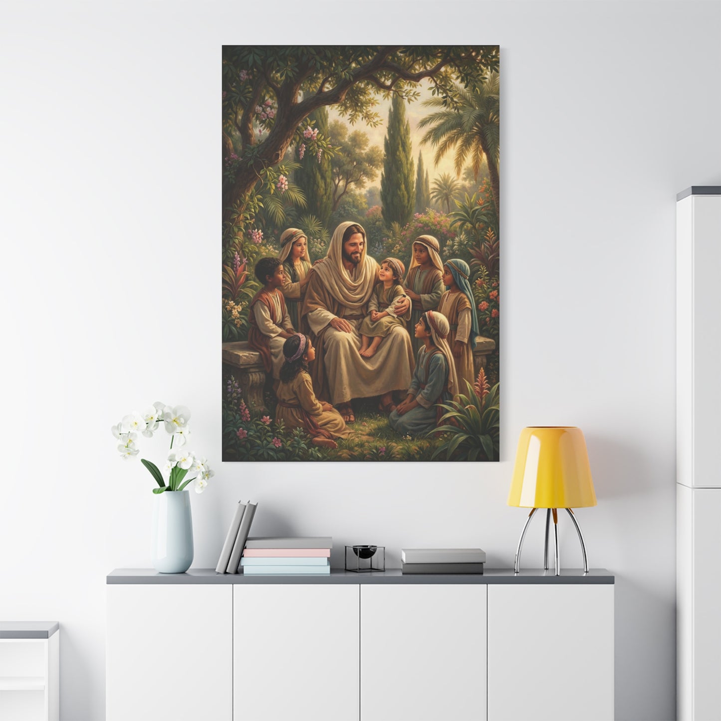 Jesus Christ With Children Canvas Wall Art - Biblical Garden Scene, Christian Home Decor - Traditional Religious Print, Living Room Wall Decor, Bedroom Home Decoration - Modern Farmhouse Style
