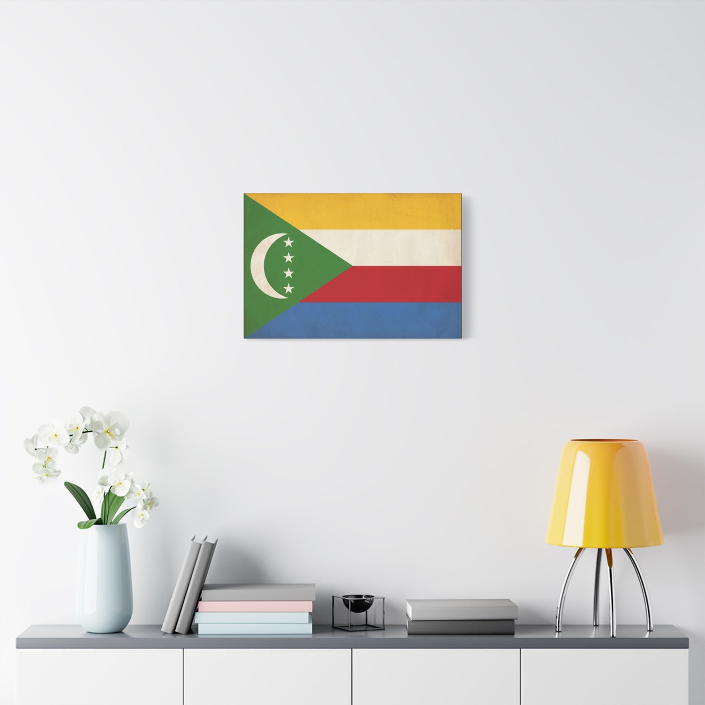 Comoros Flag Canvas Wall Art - Crescent And Four Stars National Print - Vintage Patriotic Decor, Cotton Canvas Wall Hanging - Living Room Home Decoration - Bedroom Home Decoration - Ready to Hang