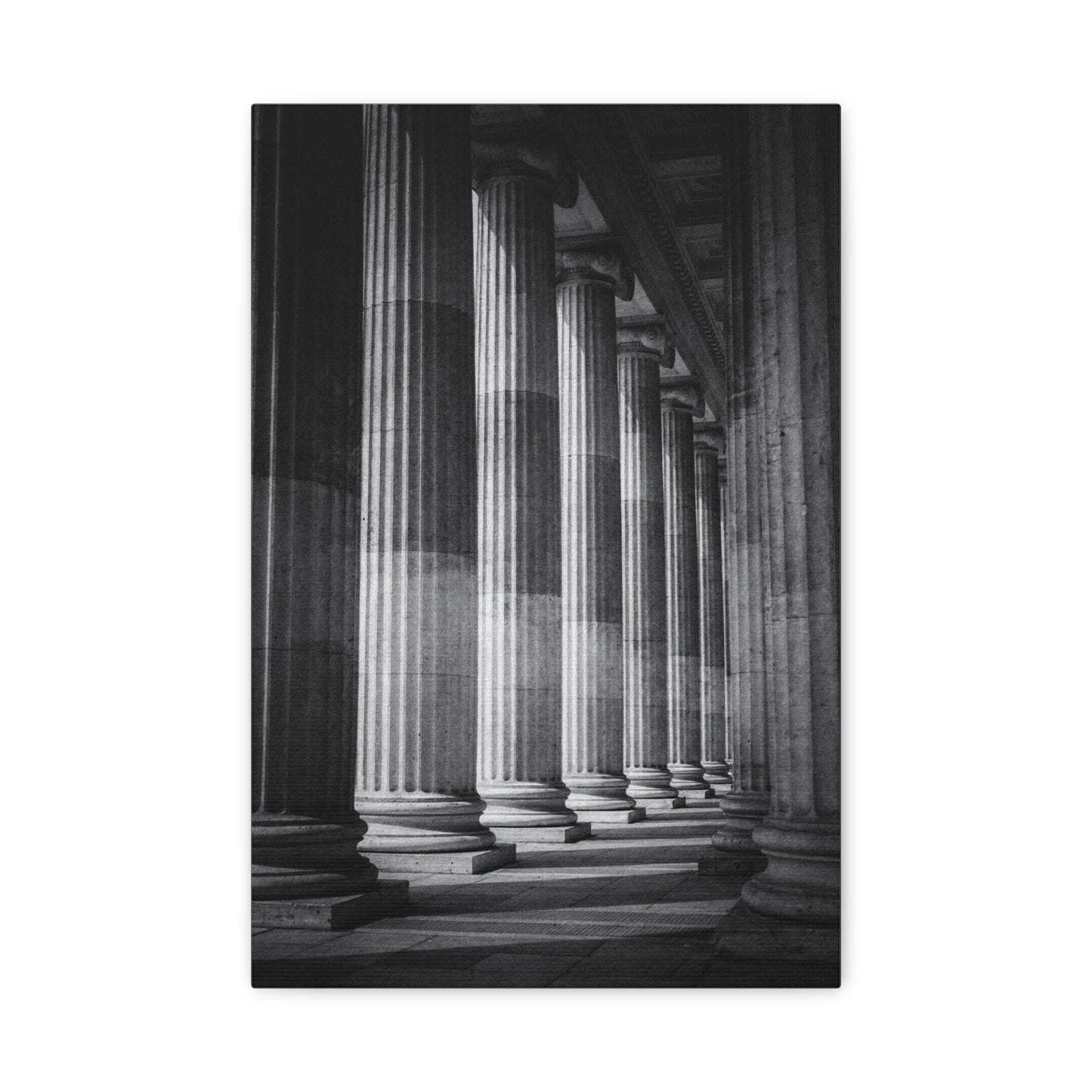 Black And White Classical Columns Canvas Wall Art - Architectural Art Print, Monochrome Stone Colonnade, Contemporary Minimalist Style - Office Wall Decor, Lobby Accent - Reception Area Decor