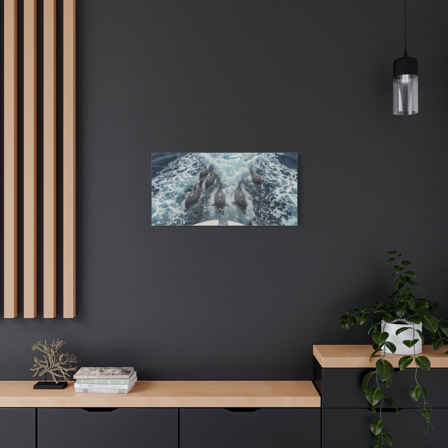 Dolphin Pod Canvas Wall Art, Ocean Wildlife Print Picture - Blue Sea Foam Art Print, Coastal Style, Living Room Wall Decor, Bedroom Home Decoration, Vacation Rental Accent - Bedroom Home Decoration