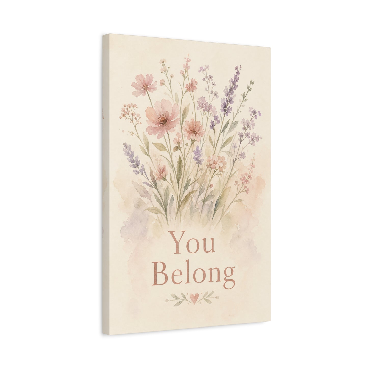 "You Belong" Floral Canvas Wall Art - Watercolor Wildflower Quote Print, Pink Lavender Botanical Decor - Inspirational Bedroom Home Decoration, Nursery Wall Hanging - Bedroom Home Decoration
