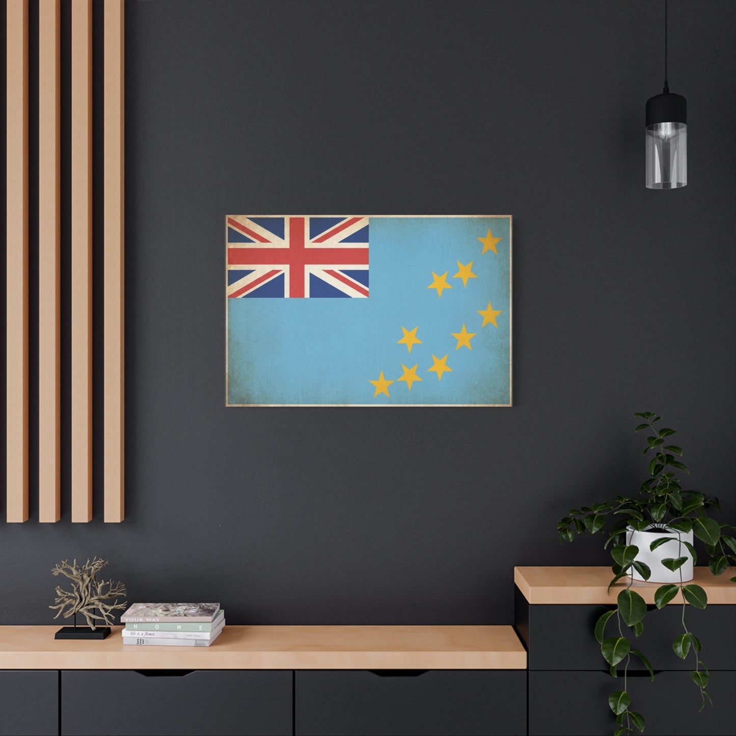 Tuvalu Flag Canvas Wall Art - Vintage National Flag Print, Blue Red Gold Patriotic Decor - Distressed Country Pride Style - Living Room Home Decoration - Living Room Wall Decor - Cozy Reading Nook Art