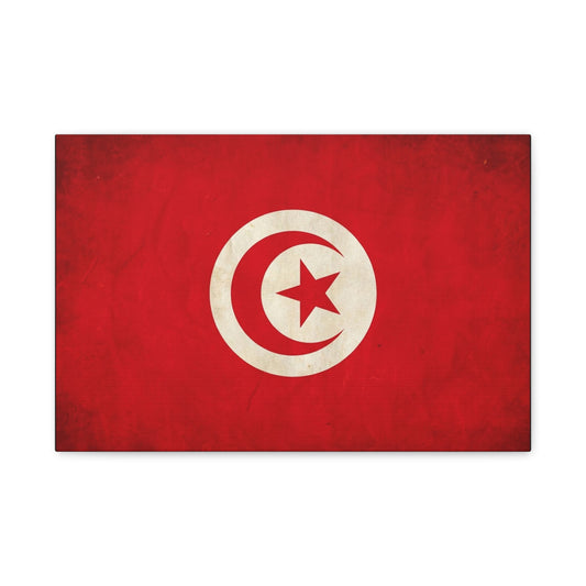 Tunisia Flag Canvas Wall Art - Vintage Red Crescent Star Print, Patriotic Country Decor - Matte Cotton Artwork - Living Room Wall Decor - Bedroom Home Decoration - Bedroom Home Decoration