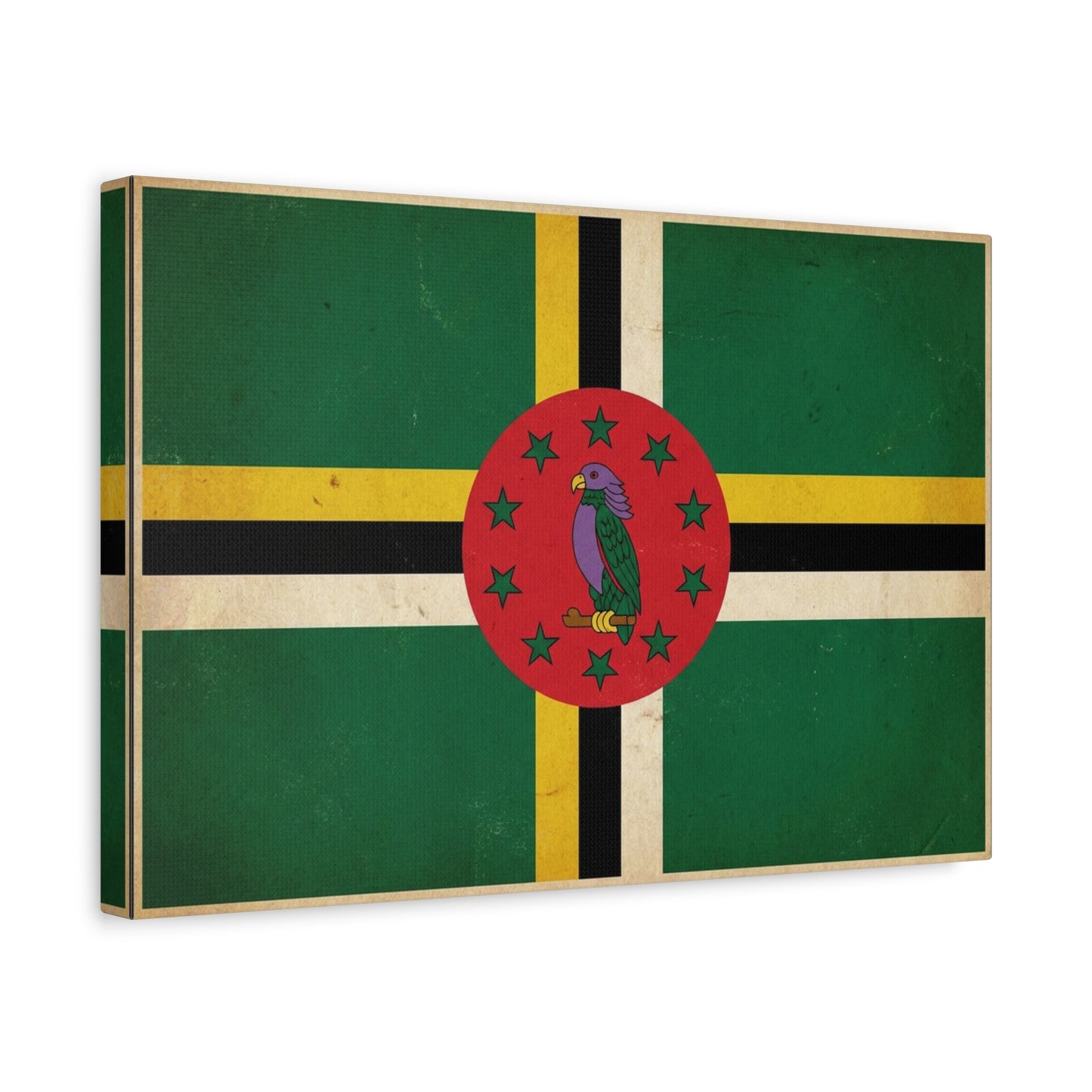 Dominica Flag Canvas Wall Art - Vintage Caribbean Nation Print, Distressed Green Red Sisserou Parrot Design - Traditional Island Decor - Living Room Wall Decor, Office Art - Bedroom Home Decoration