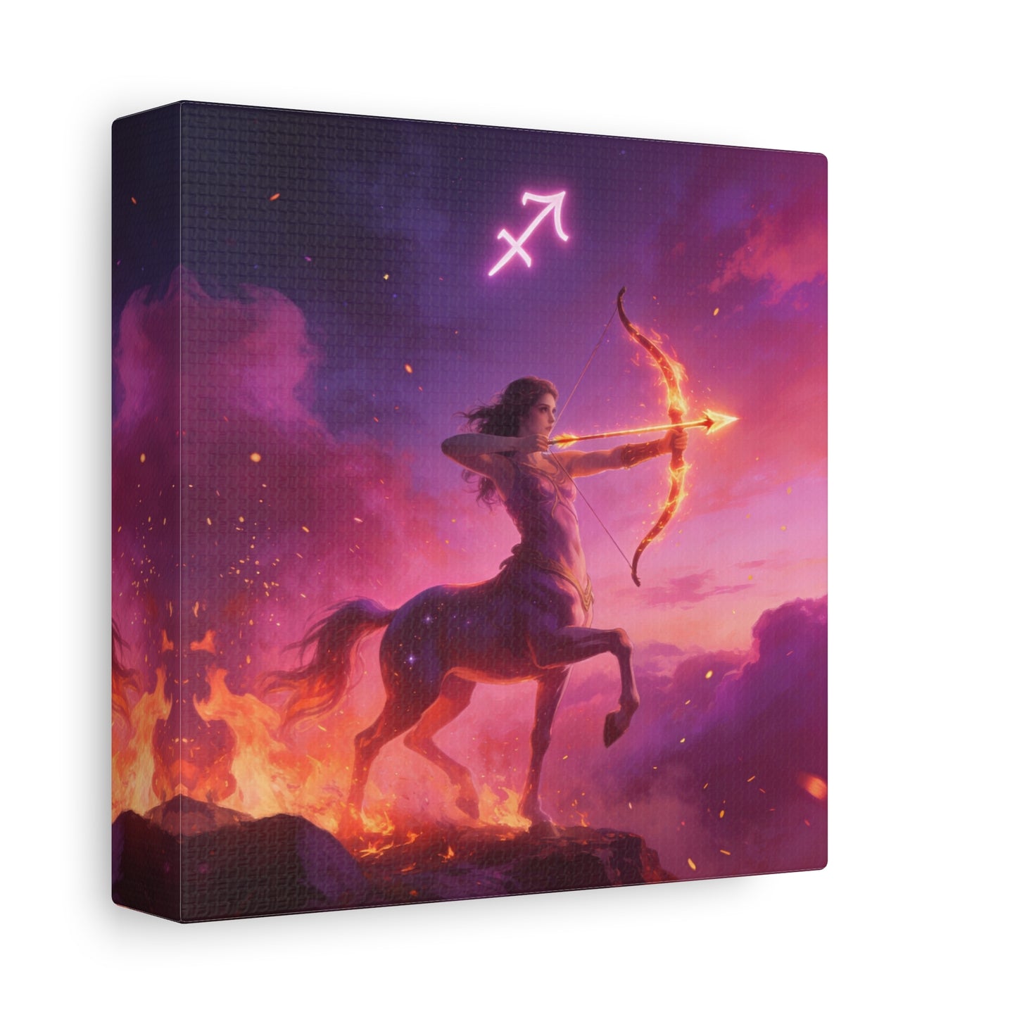 Sagittarius Centaur Archer Canvas Wall Art - Zodiac Fantasy Fire Bow Illustration - Purple Pink Matte Canvas Print - Bedroom Home Decoration, Living Room Wall Decor, Celestial Decor - Ready to Hang