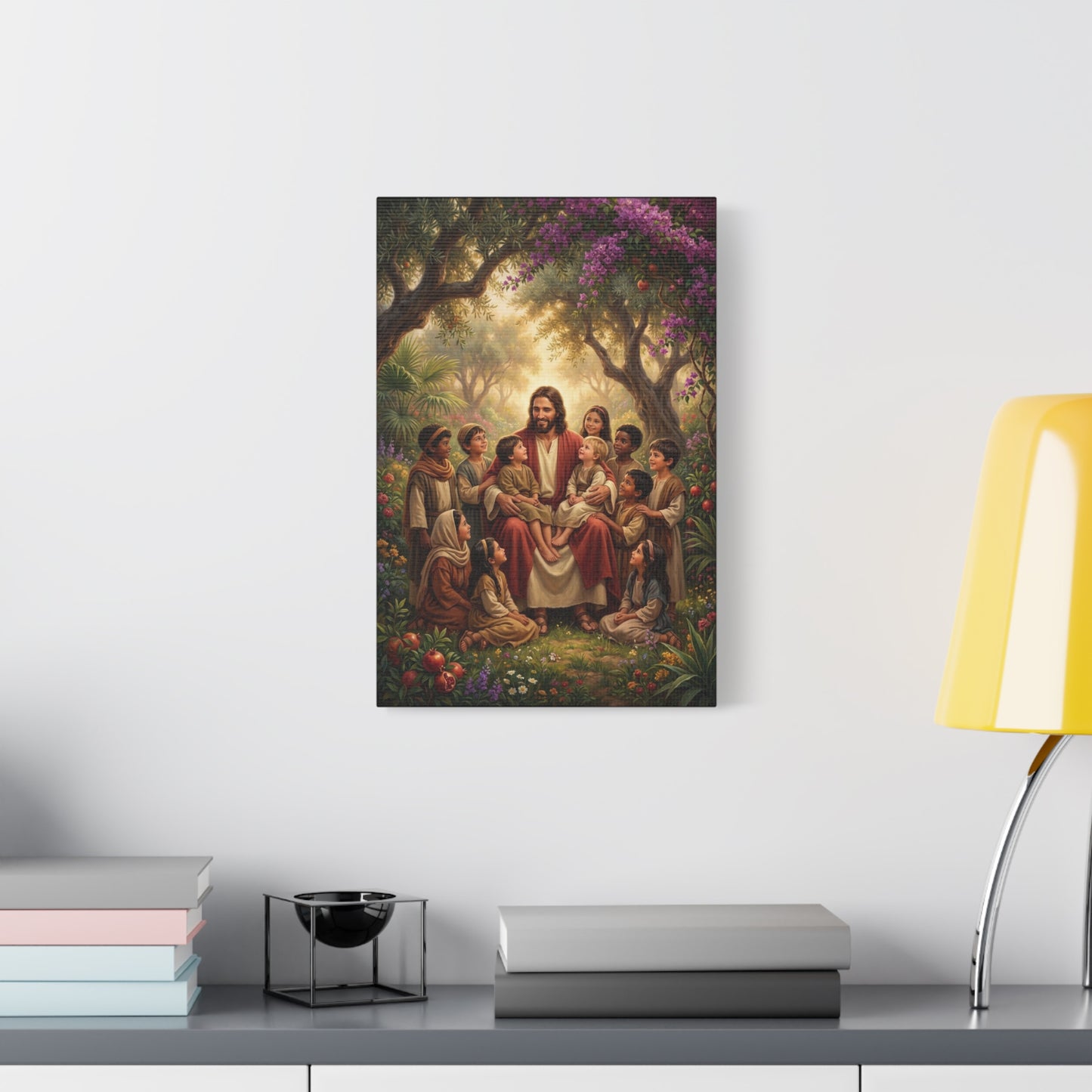 Jesus Christ With Children Canvas Wall Art - Garden Blessing Religious Print, Traditional Matte Canvas, Living Room Wall Decor, Bedroom Home Decoration - Ready to Hang - Bedroom Home Decoration
