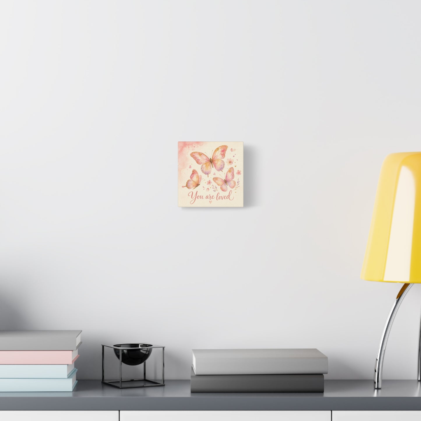 "You Are Loved" Butterfly Canvas Wall Art - Pink Watercolor Butterflies, Inspirational Nursery Decor - Soft Pastel Floral Home Decoration - Bedroom Wall Hanging, Baby Girl Room Accent - Ready to Hang