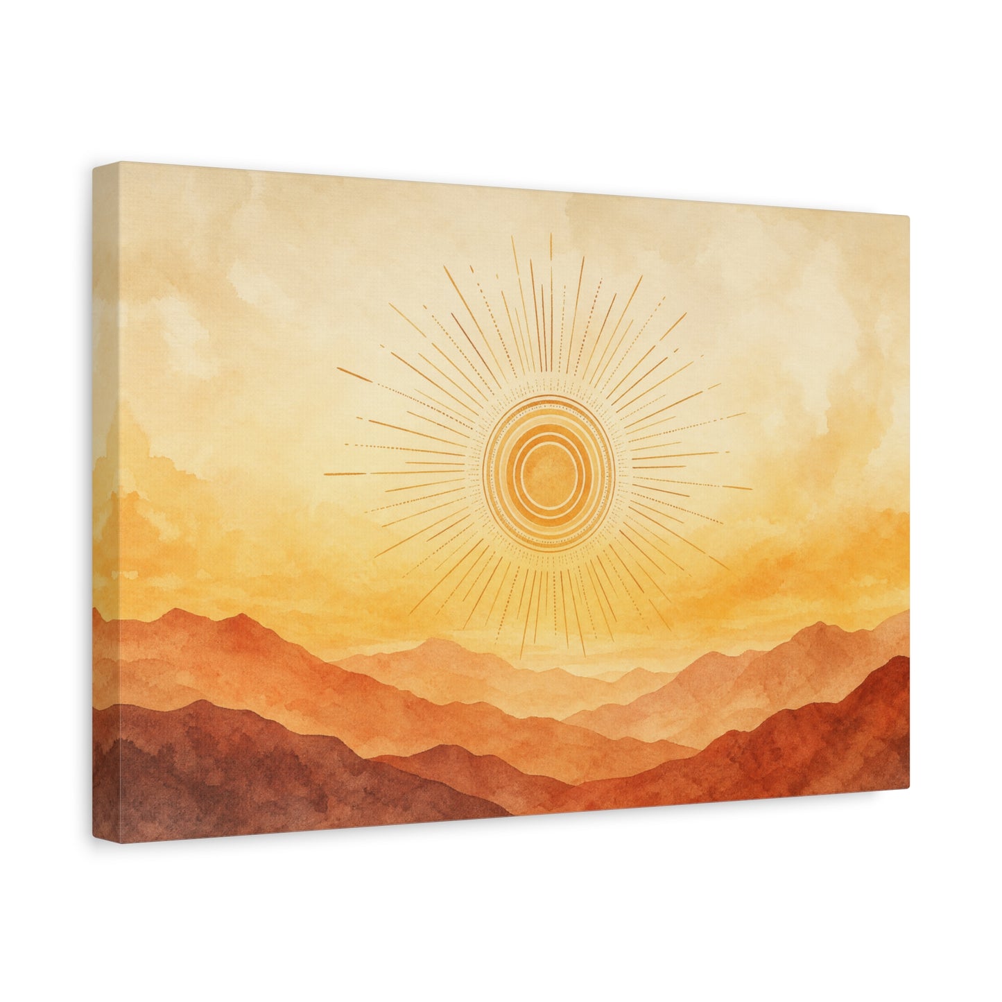 Sunburst Desert Mountain Canvas Wall Art - Golden Watercolor Landscape Print, Contemporary Southwest Style - Living Room Wall Decor, Bedroom Home Decoration, Meditation Space Accent - Ready to Hang