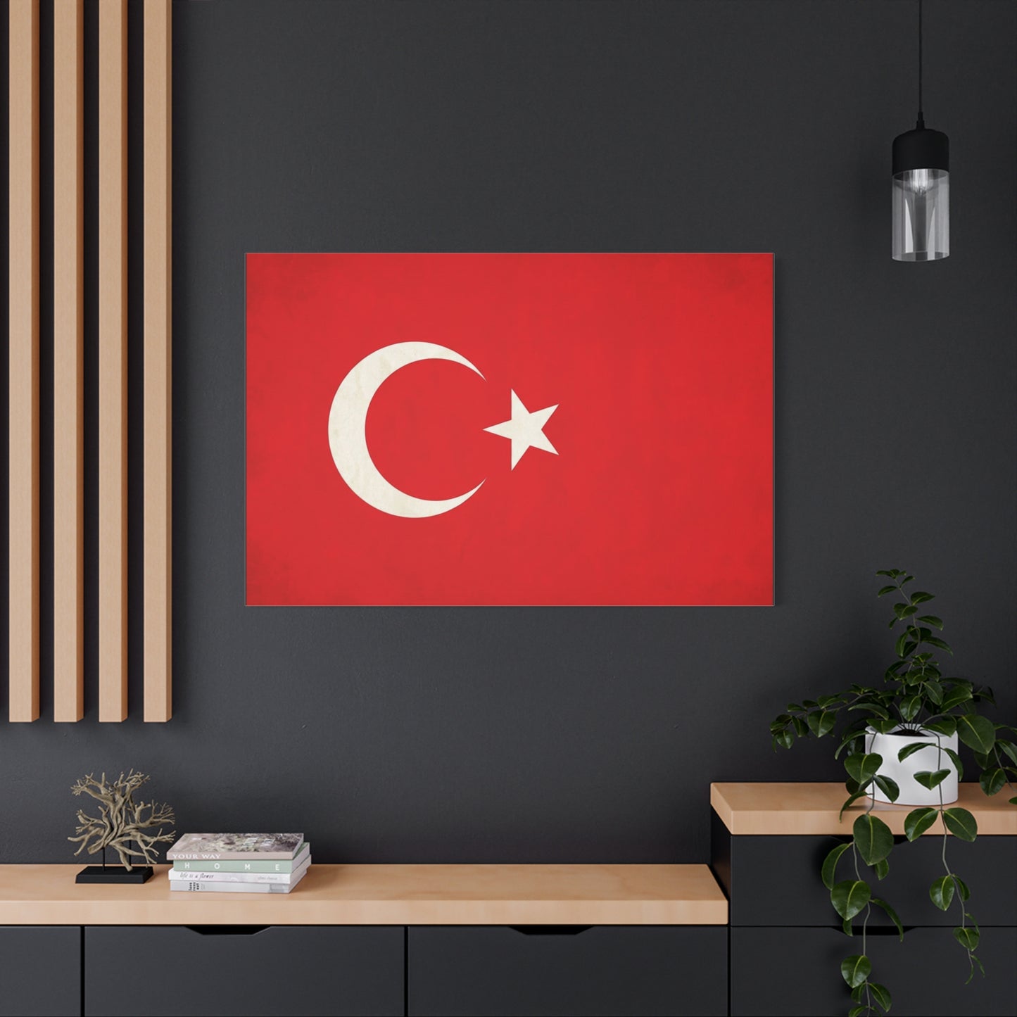 Turkey Flag Canvas Wall Art - Red Crescent Star Turkish Flag Print - Vintage Patriotic Decor, Matte Canvas Print, Living Room Home Decoration, Bedroom Accent - Living Room Wall Decor - Ready to Hang