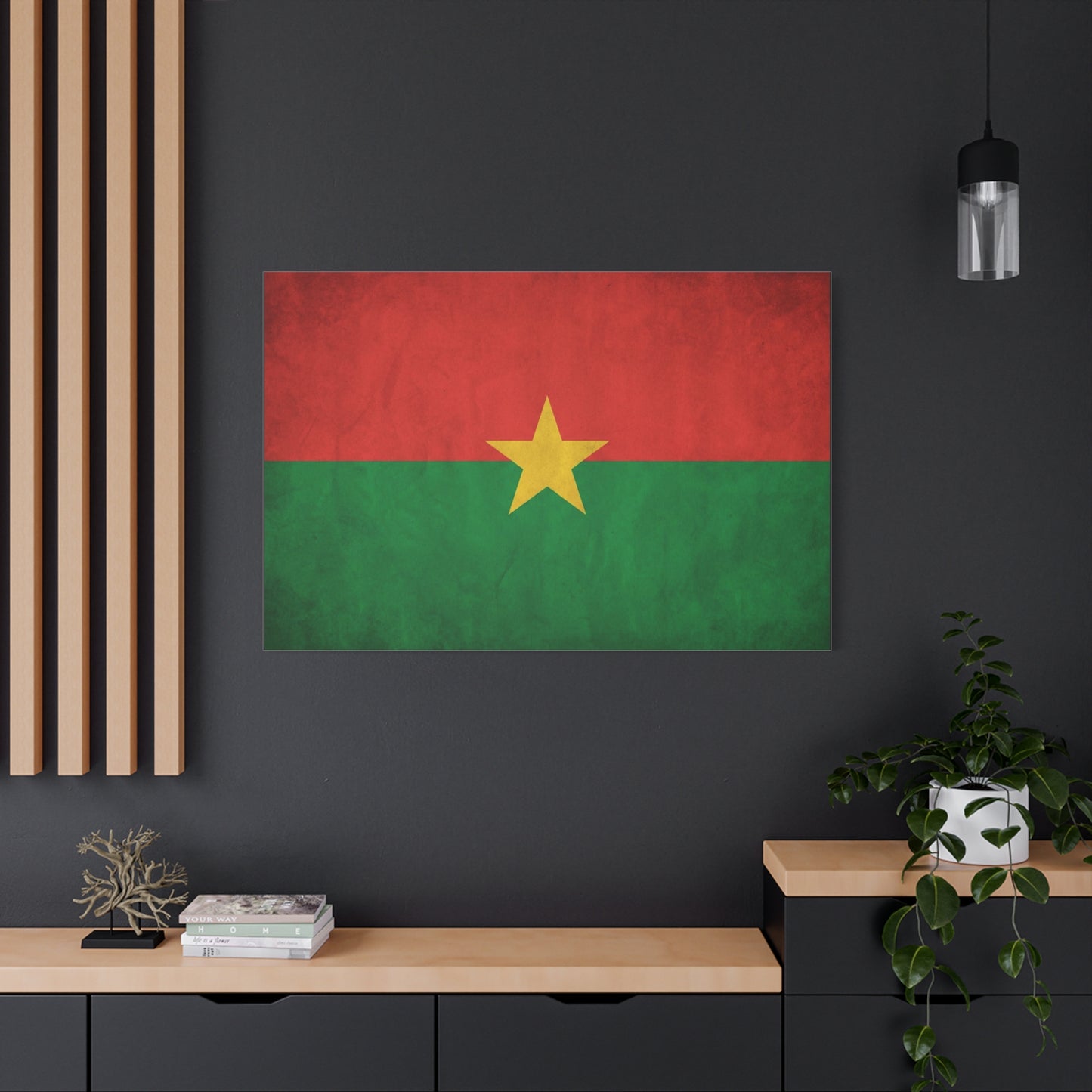 Burkina Faso Flag Canvas Wall Art - Vintage National Pride Decor, Red Green Gold Star Print - Cultural Heritage Style - Living Room Decoration, Office Accent - Living Room Wall Decor - Ready to Hang