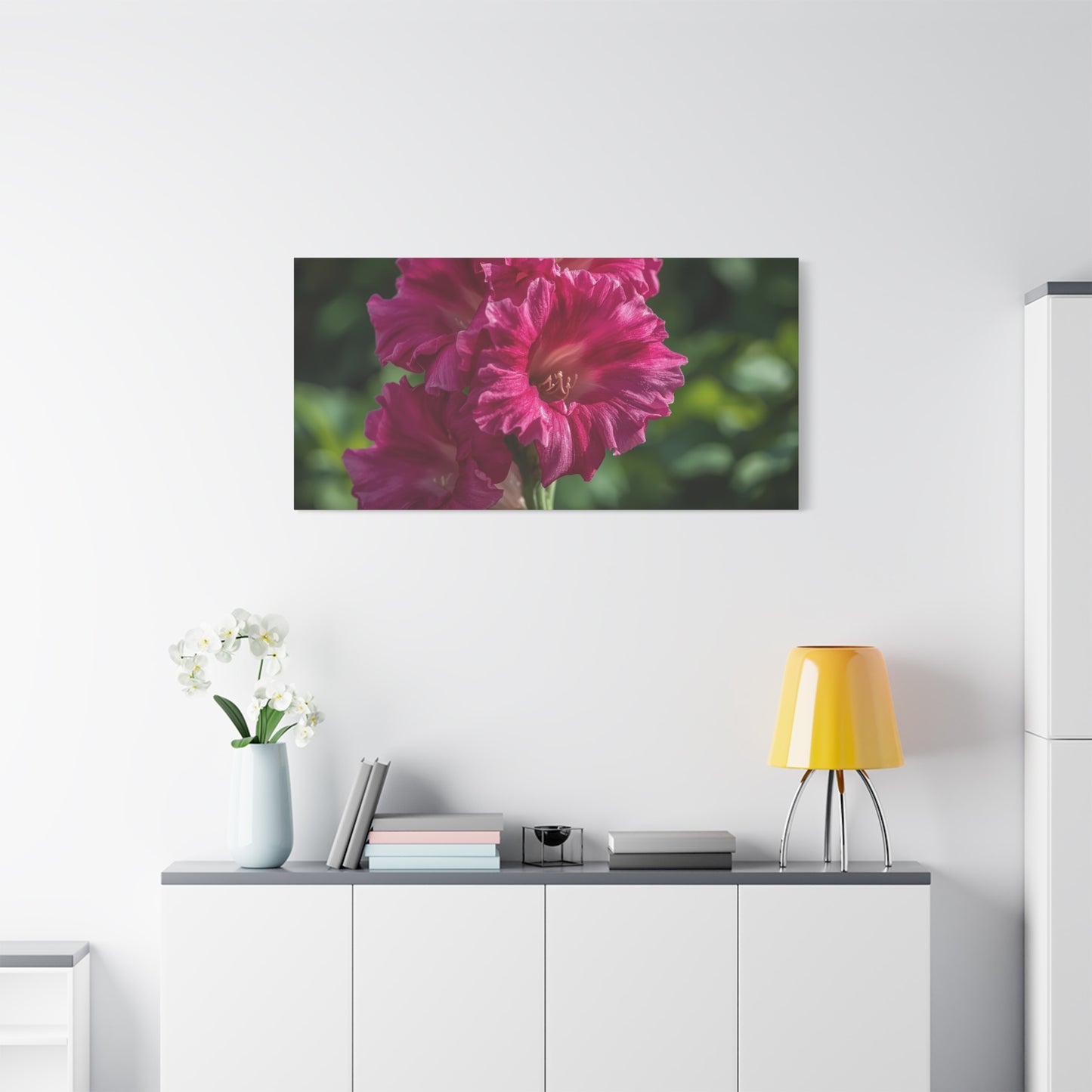 Magenta Gladiolus Flower Canvas Wall Art - Floral Botanical Close Up Art Print - Soft Light, Matte Cotton Canvas - Contemporary Bedroom Decor, Living Room Wall Decor, Office Accent - Ready to Hang