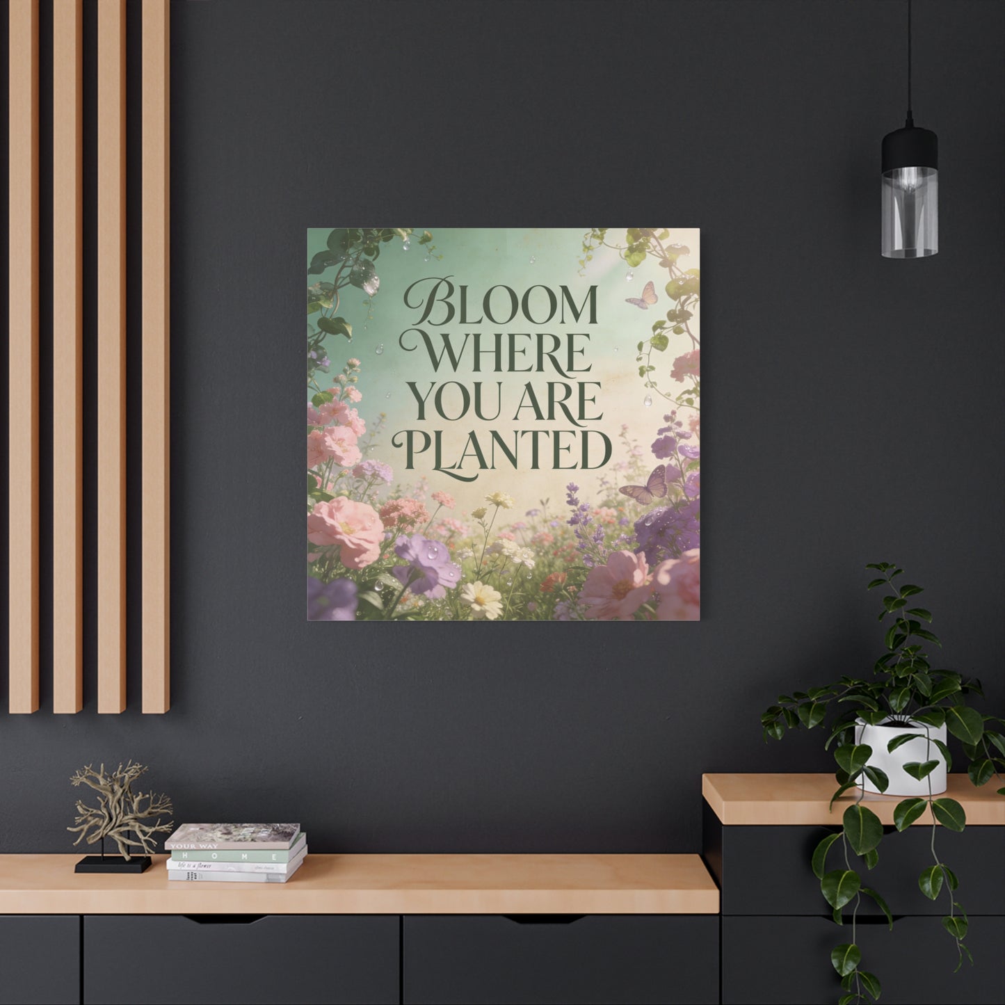 "Bloom Where You Are Planted" Inspirational Canvas Wall Art - Floral Butterfly Quote Print, Pastel Garden Typography Decor, Modern Farmhouse Style, Bedroom Home Decoration - Living Room Wall Decor