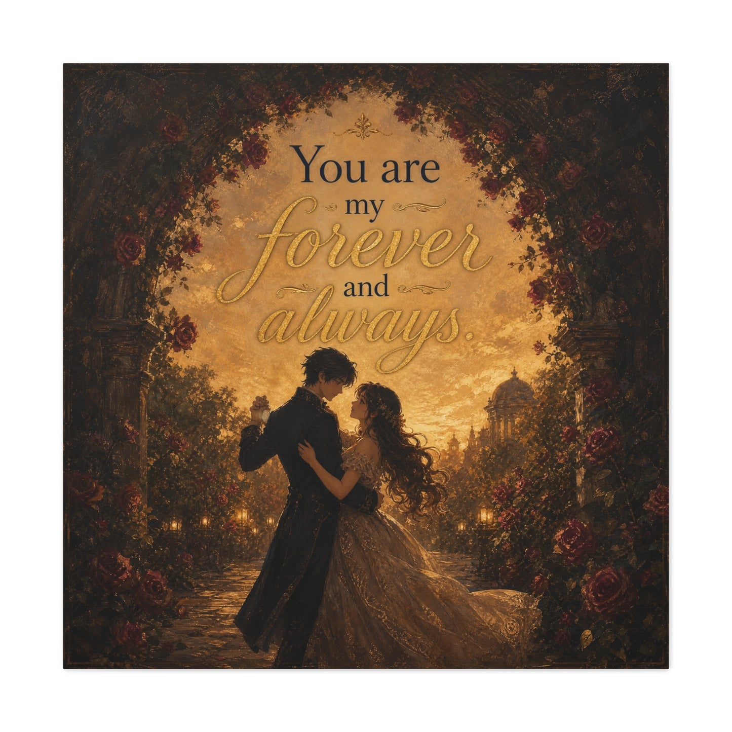 "You Are My Forever And Always." Romantic Couple Canvas Wall Art - Vintage Rose Arch Sunset Quote Print - Bedroom Home Decoration - Living Room Wall Decor - Bedroom Home Decoration - Ready to Hang