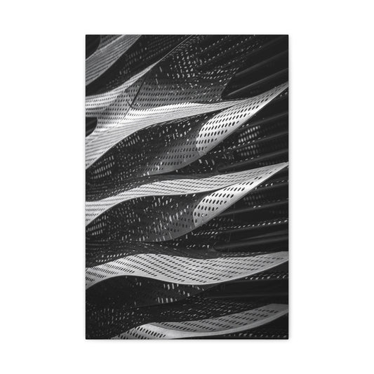 Abstract Black White Metal Wave Canvas Wall Art - Geometric Architectural Art Print - Modern Minimalist Decor - Living Room Wall Decor, Office Art, Contemporary Interior Design - Ready to Hang