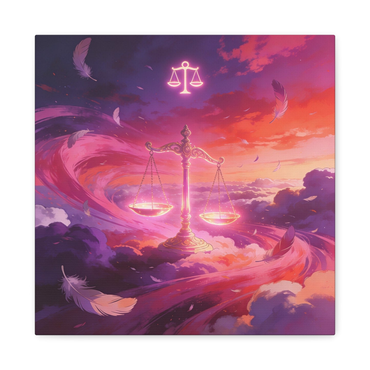 Libra Scales Canvas Wall Art - Zodiac Sky Illustration, Glowing Balance Symbol - Matte Cotton Art Print, Contemporary Celestial Style - Bedroom Home Decoration, Office Wall Decor - Ready to Hang