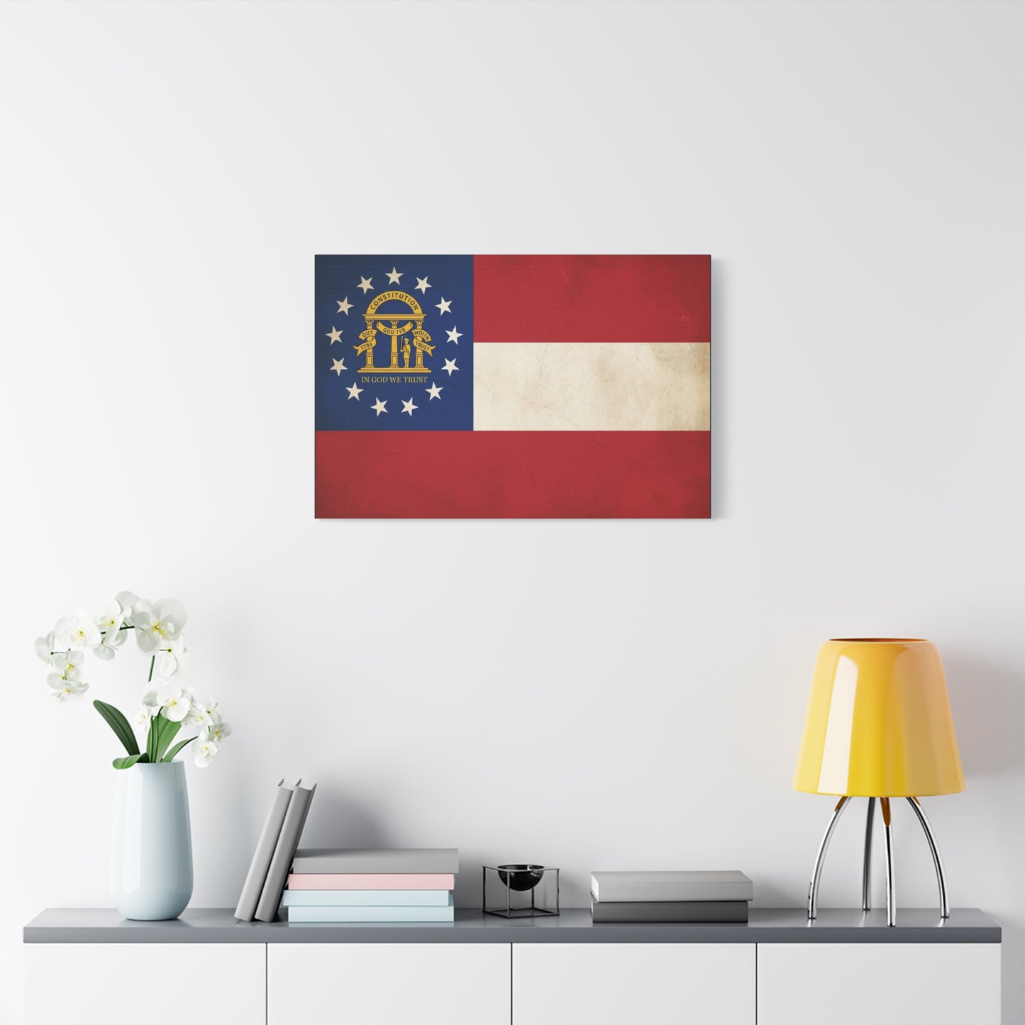 "In God We Trust" Georgia State Flag Canvas Wall Art - Vintage Patriotic Flag Print, Rustic Americana Decor, Georgia Pride Home Decoration, Living Room Wall Decor - Ready to Hang - Ready to Hang
