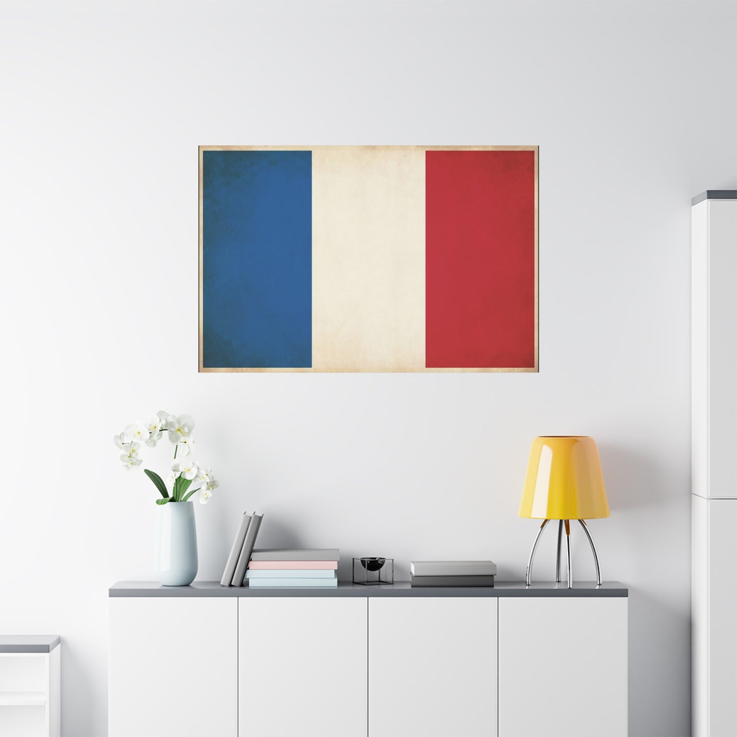 French Flag Canvas Wall Art - Vintage Tricolor France Print, Patriotic Minimalist Decor - Matte Cotton Look - Living Room Wall Decor, Office Accent - Bedroom Home Decoration - Bedroom Home Decoration