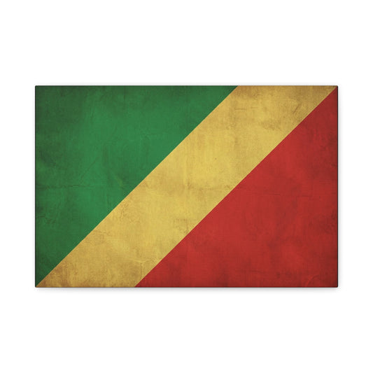 Republic Of The Congo Flag Canvas Wall Art - Vintage National Banner Print, Distressed Tricolor Design - Traditional Patriotic Decor - Living Room Wall Decor - Bedroom Home Decoration - Ready to Hang