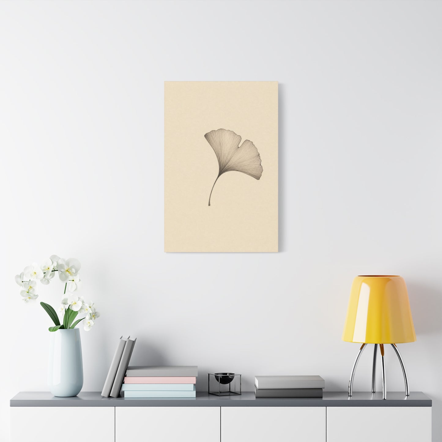 Ginkgo Leaf Canvas Wall Art - Minimalist Botanical Line Drawing, Neutral Beige Cotton Art Print - Contemporary Zen Style - Bedroom Wall Decor, Living Room Home Decoration - Bedroom Home Decoration
