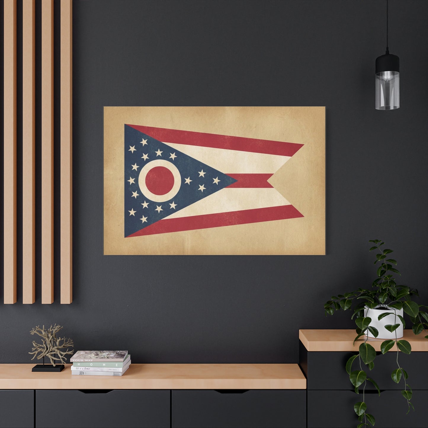 Ohio State Flag Canvas Wall Art - Vintage Buckeye Banner Print, Patriotic Red White Blue Decor - Rustic Americana Style - Living Room Home Decoration - Living Room Wall Decor - Bedroom Home Decoration