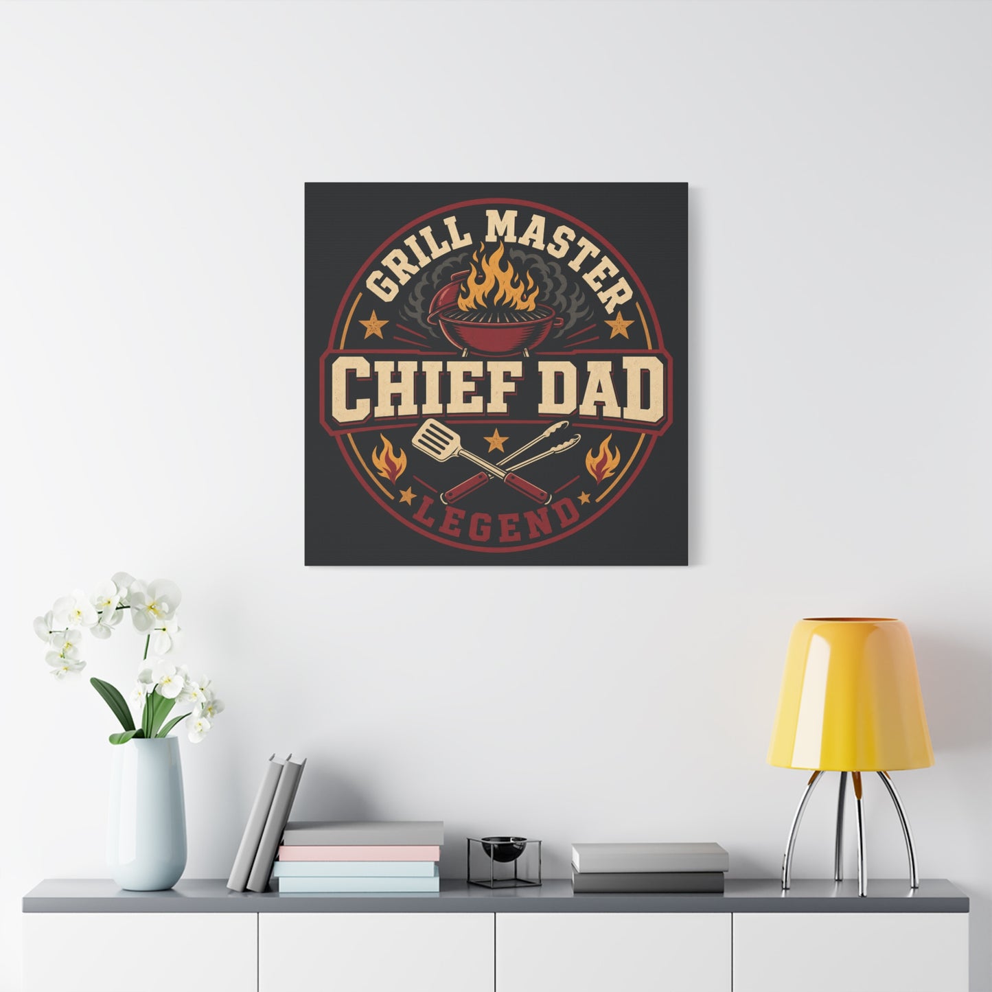 "Grill Master Chef Dad Legend" Canvas Wall Art - Vintage BBQ Typography Print, Rustic Kitchen Decor, Man Cave Wall Hanging, Retro Barbecue Poster Style Home Accent - Ready to Hang - Ready to Hang