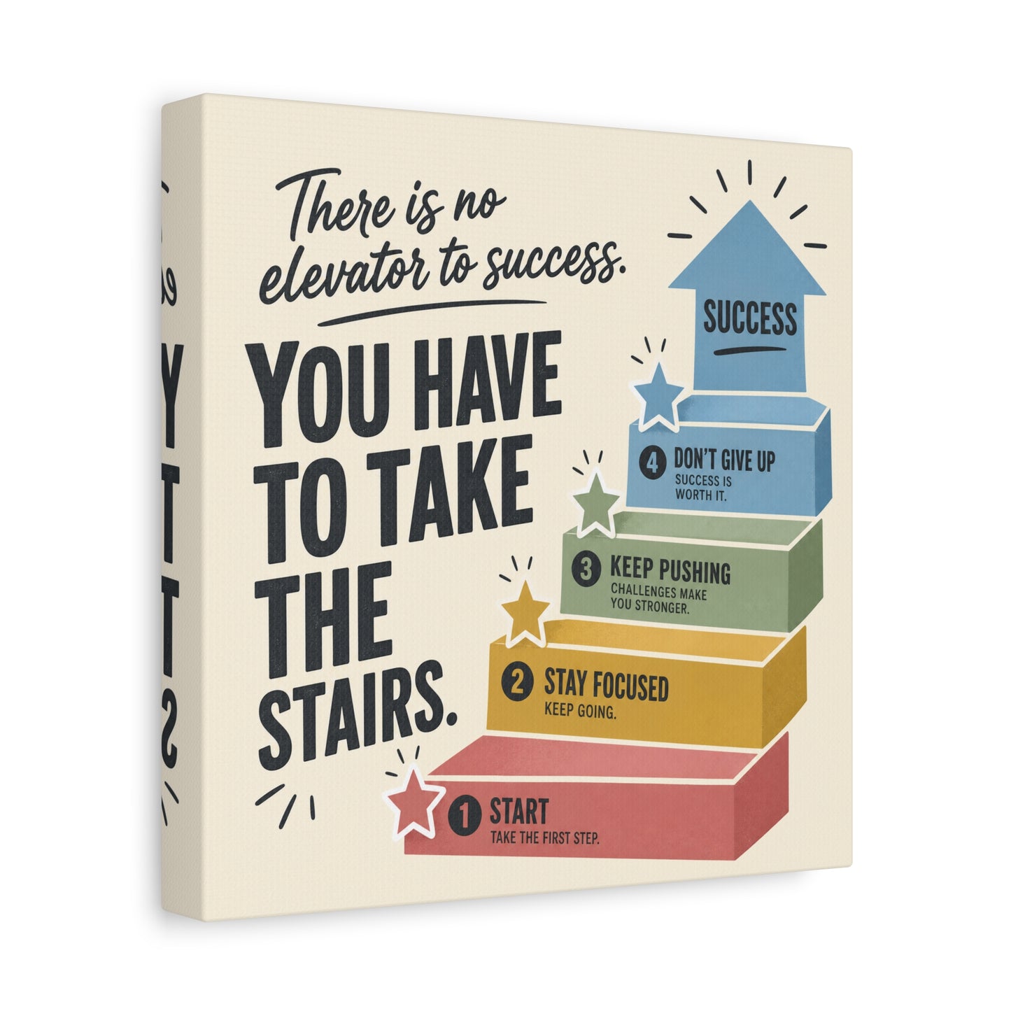 "There Is No Elevator To Success. You Have To Take The Stairs." Motivational Canvas Wall Art - Typography Quote Print, Office Decor, Classroom Poster, Modern Inspirational Home Decoration