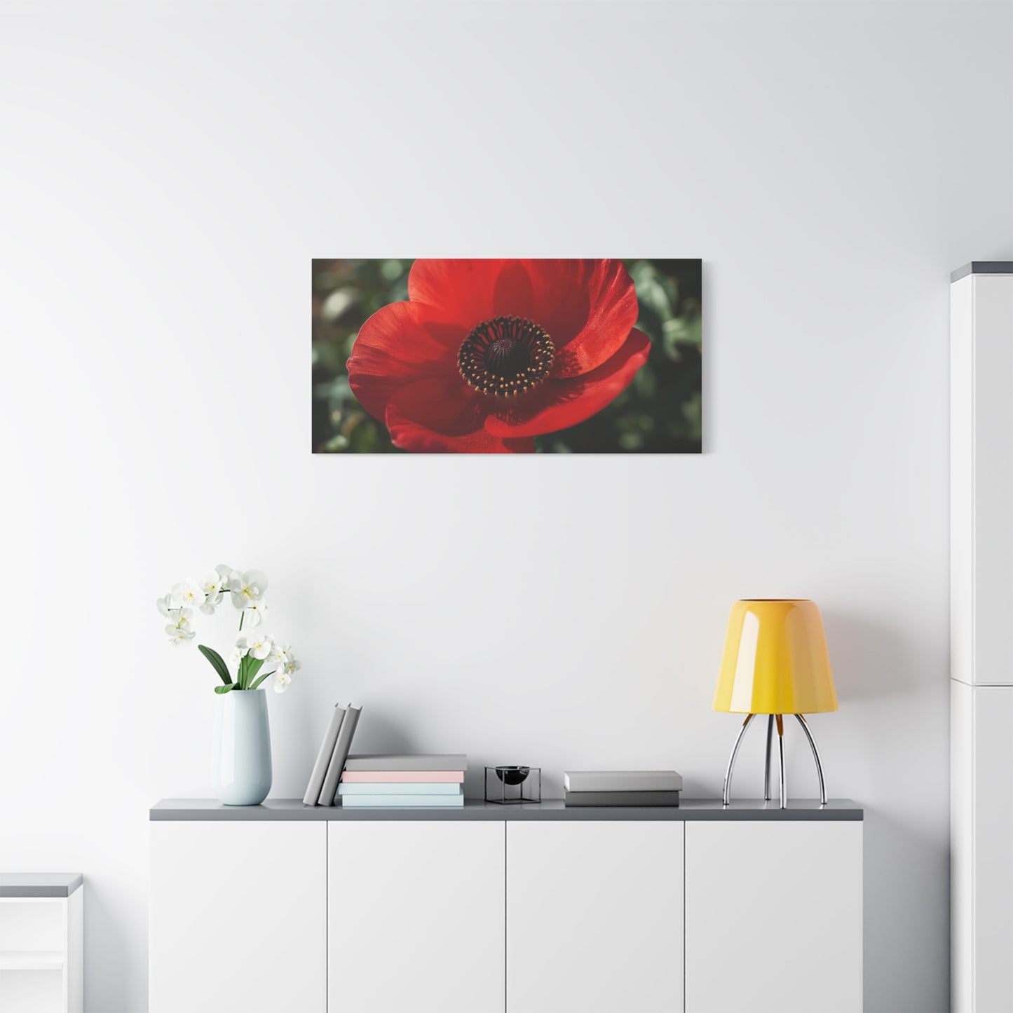 Red Poppy Flower Canvas Wall Art - Botanical Floral Close Up Art Print, Matte Canvas Print - Contemporary Nature Wall Decor, Bedroom Home Decoration, Living Room Accent, Office Art - Ready to Hang