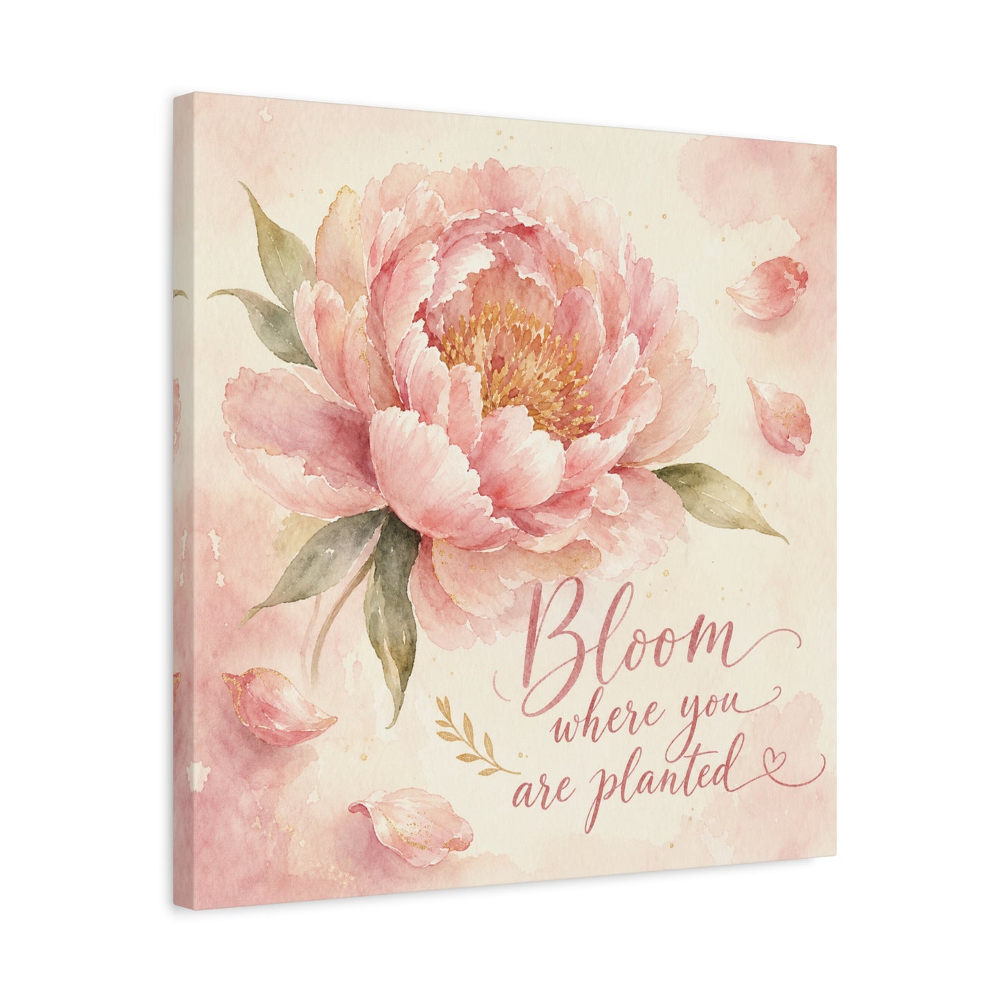 "Bloom Where You Are Planted" Peony Canvas Wall Art - Pink Watercolor Floral Quote Print, Soft Botanical Decor, Bedroom Wall Hanging, Feminine Farmhouse Style - Bedroom Home Decoration - Ready to Hang