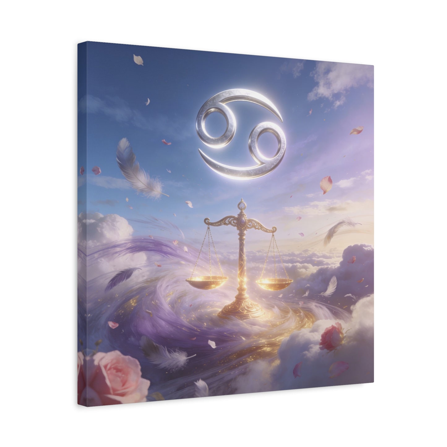 Cancer Zodiac Canvas Wall Art - Celestial Crab Symbol, Golden Libra Scales, Dreamy Sky - Matte Canvas Print, Contemporary Astrology Decor - Bedroom Wall Accent, Meditation Space - Ready to Hang