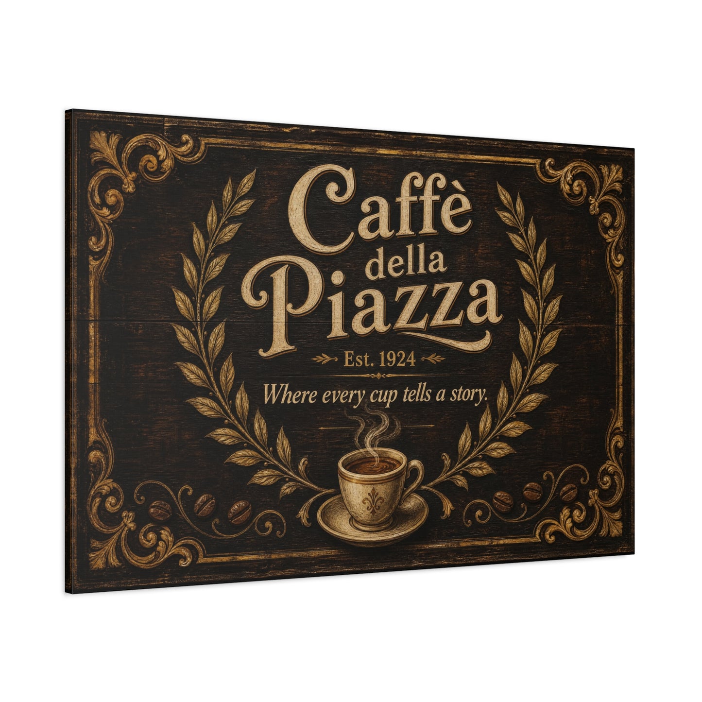 "Caffè della Piazza" Coffee Canvas Wall Art - Vintage Italian Cafe Sign, Rustic Typography Decor - Matte Cotton Print, Coffee Bar Artwork - Ready to Hang - Cafe Wall Art - Bistro Decor
