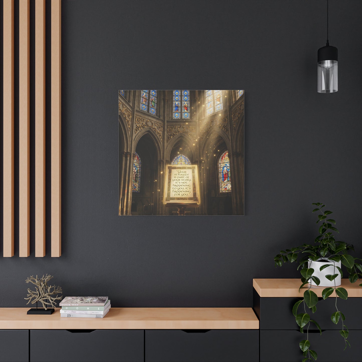 "Your Struggle Is Part Of Your Story" Canvas Wall Art - Gothic Cathedral Stained Glass Inspirational Quote Print - Matte Cotton Decor - Living Room Bedroom Office Christian Home Decoration