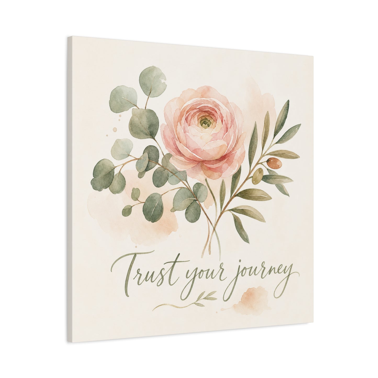 "Trust Your Journey" Floral Canvas Wall Art - Blush Rose, Eucalyptus Botanical Watercolor - Inspirational Home Decor - Bedroom Wall Hanging, Modern Farmhouse Style, Office Accent - Ready to Hang