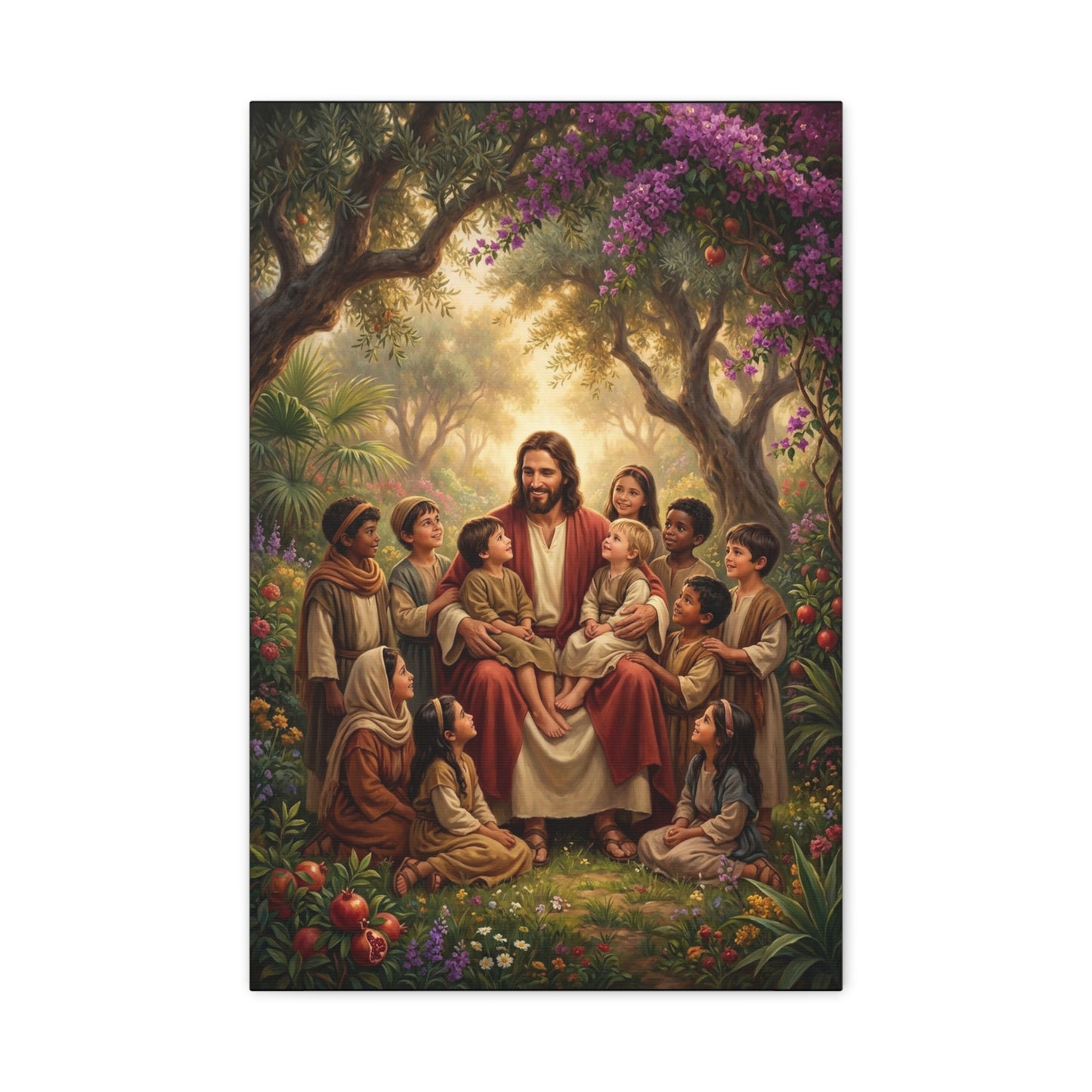 Jesus Christ With Children Canvas Wall Art - Garden Blessing Religious Print, Traditional Matte Canvas, Living Room Wall Decor, Bedroom Home Decoration - Ready to Hang - Bedroom Home Decoration