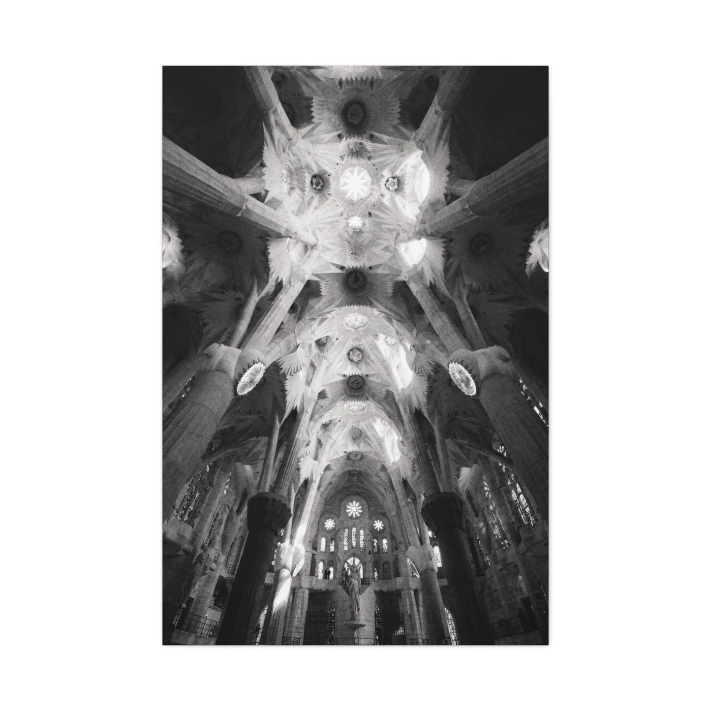 Sagrada Familia Cathedral Interior Canvas Wall Art - Black And White Architectural Art Print, Gothic Ceiling Columns, Contemporary Wall Decor For Living Room Office - Bedroom Home Decoration