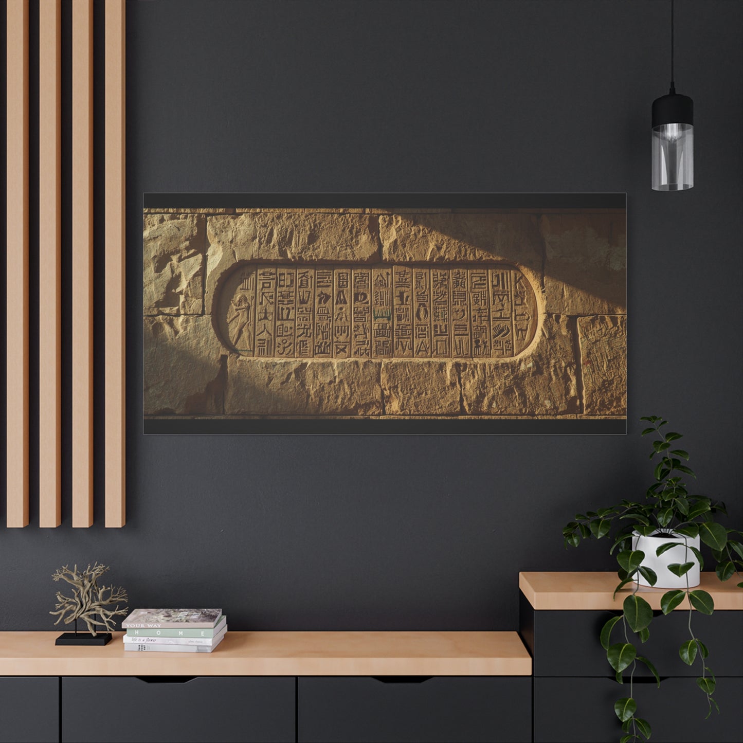 Ancient Egyptian Hieroglyphs Canvas Wall Art - Stone Temple Relief, Historical Art Print - Matte Cotton Decor - Traditional Archaeology Style - Office Wall Art, Study Room Accent