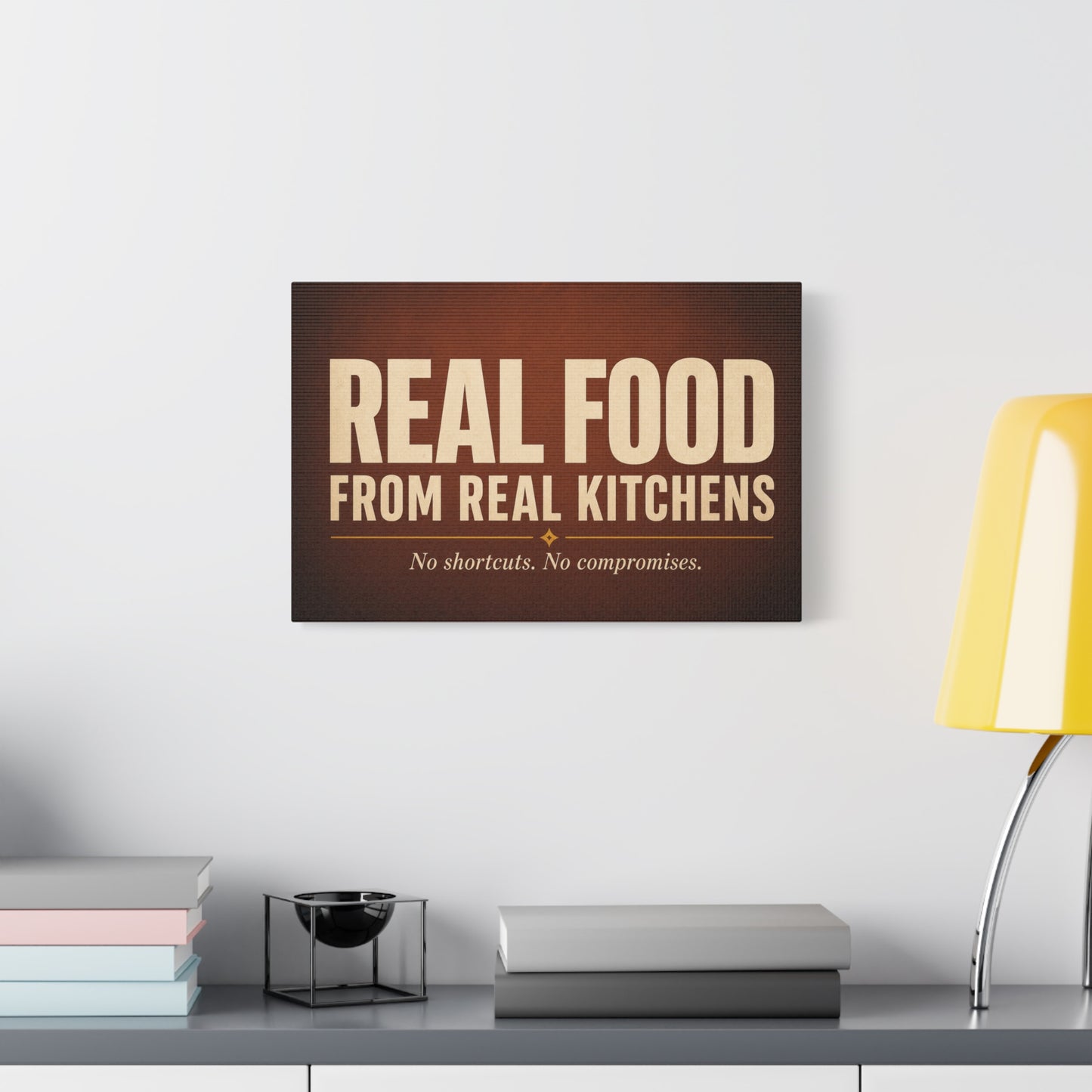 "Real Food From Real Kitchens" Typography Canvas Wall Art - Rustic Kitchen Quote Decor, Vintage Brown Minimalist Sign - Farmhouse Dining Room Decoration - Living Room Wall Decor - Ready to Hang