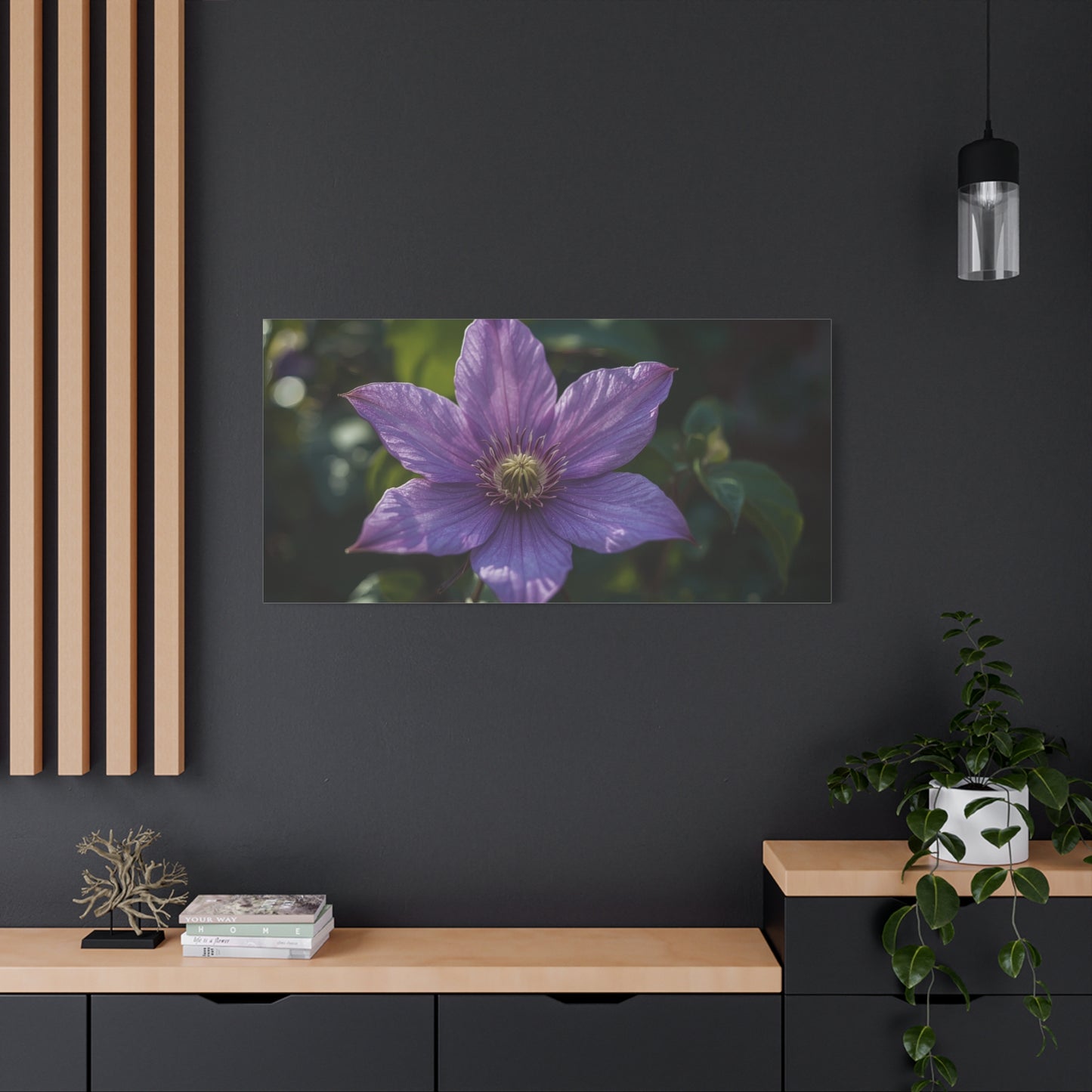 Purple Clematis Flower Canvas Wall Art - Botanical Floral Close Up Art Print - Matte Cotton Art Print - Contemporary Nature Wall Decor For Bedroom, Living Room, Bathroom Accent - Ready to Hang