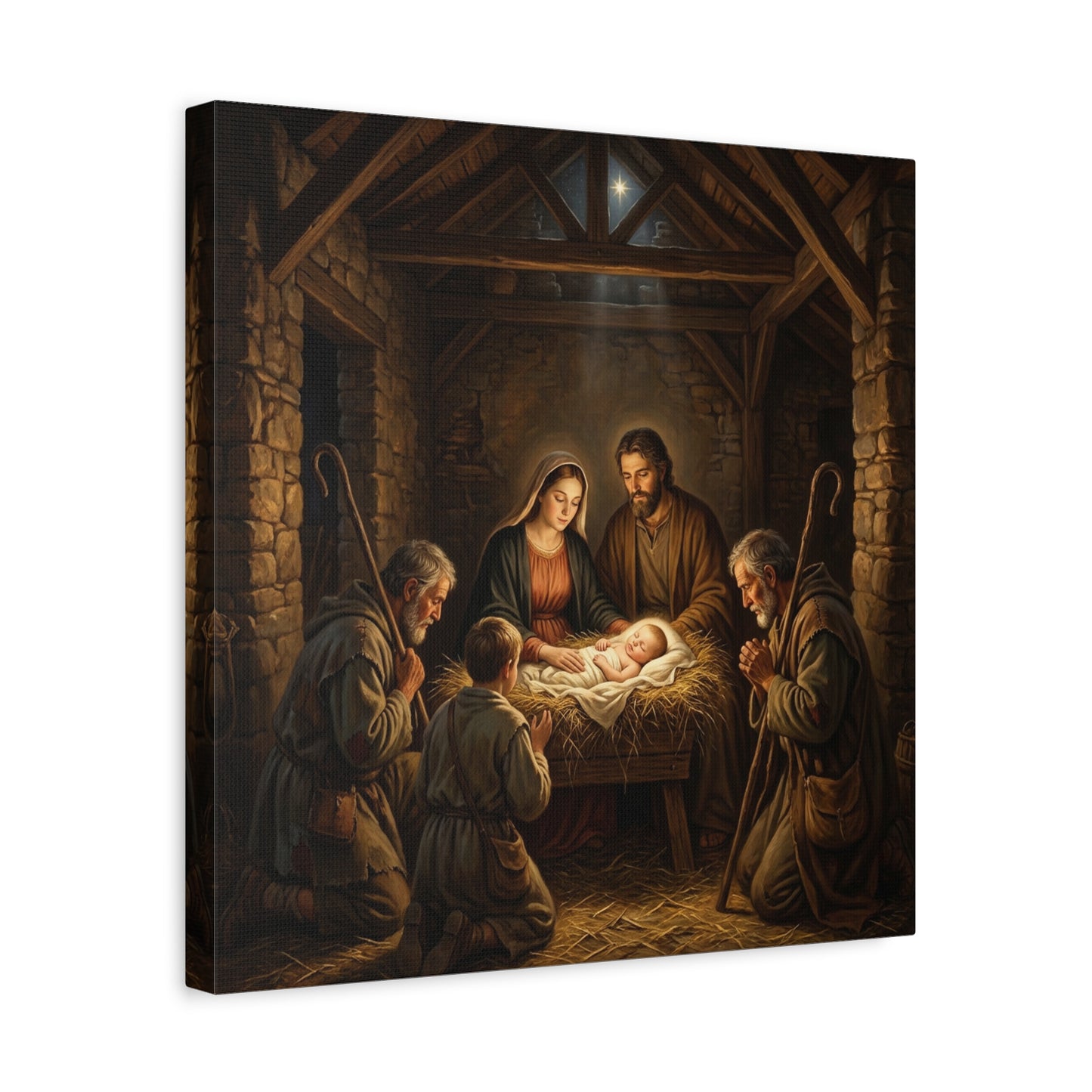 Nativity Scene Canvas Wall Art - Baby Jesus, Virgin Mary, Saint Joseph In Bethlehem Stable - Matte Cotton Print For Living Room Bedroom - Living Room Wall Decor - Bedroom Home Decoration
