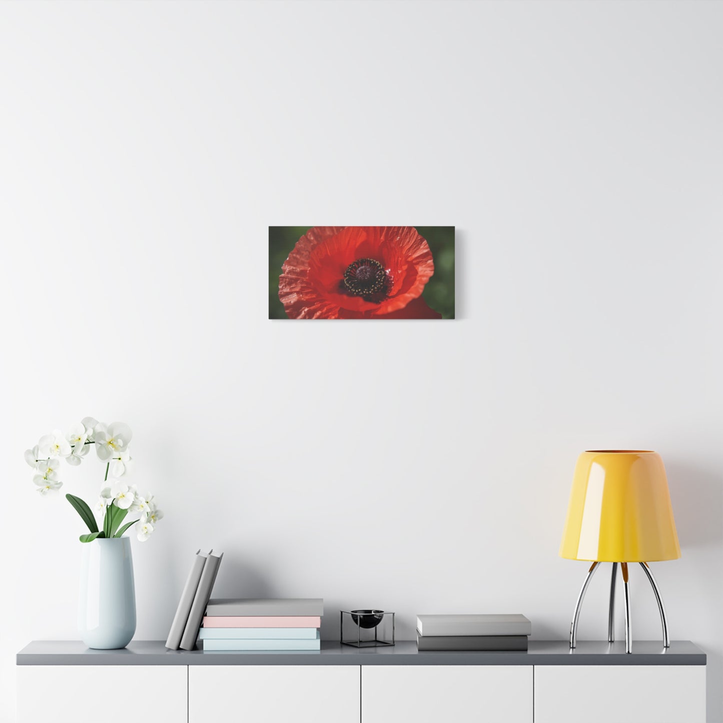 Red Poppy Flower Canvas Wall Art - Macro Botanical Art Print, Floral Nature Decor - Matte Cotton Canvas Print - Contemporary Style, Living Room Wall Decor, Bedroom Home Accent - Ready to Hang