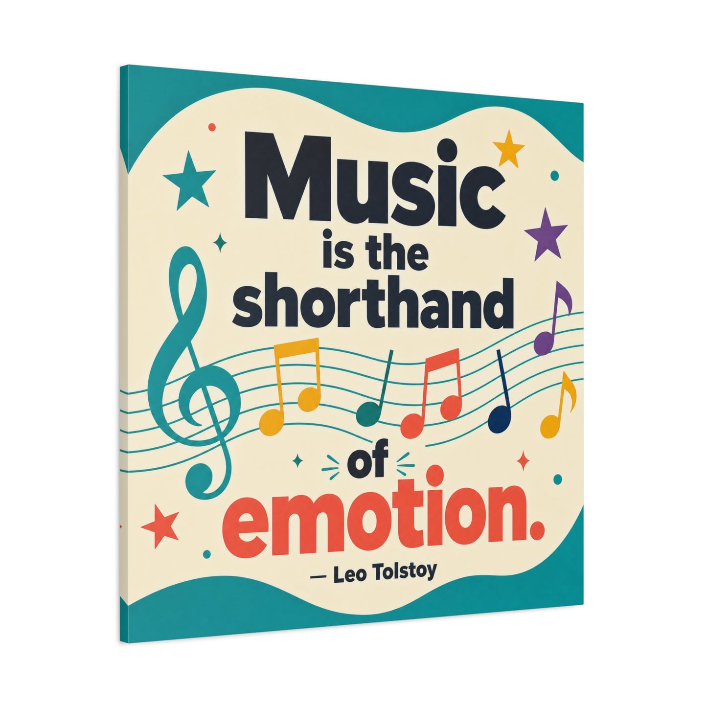 "Music Is The Shorthand Of Emotion." Leo Tolstoy Canvas Wall Art - Colorful Typography Quote Print, Music Teacher Classroom Decor, Kids Room Home Decoration, Modern Wall Hanging - Ready to Hang